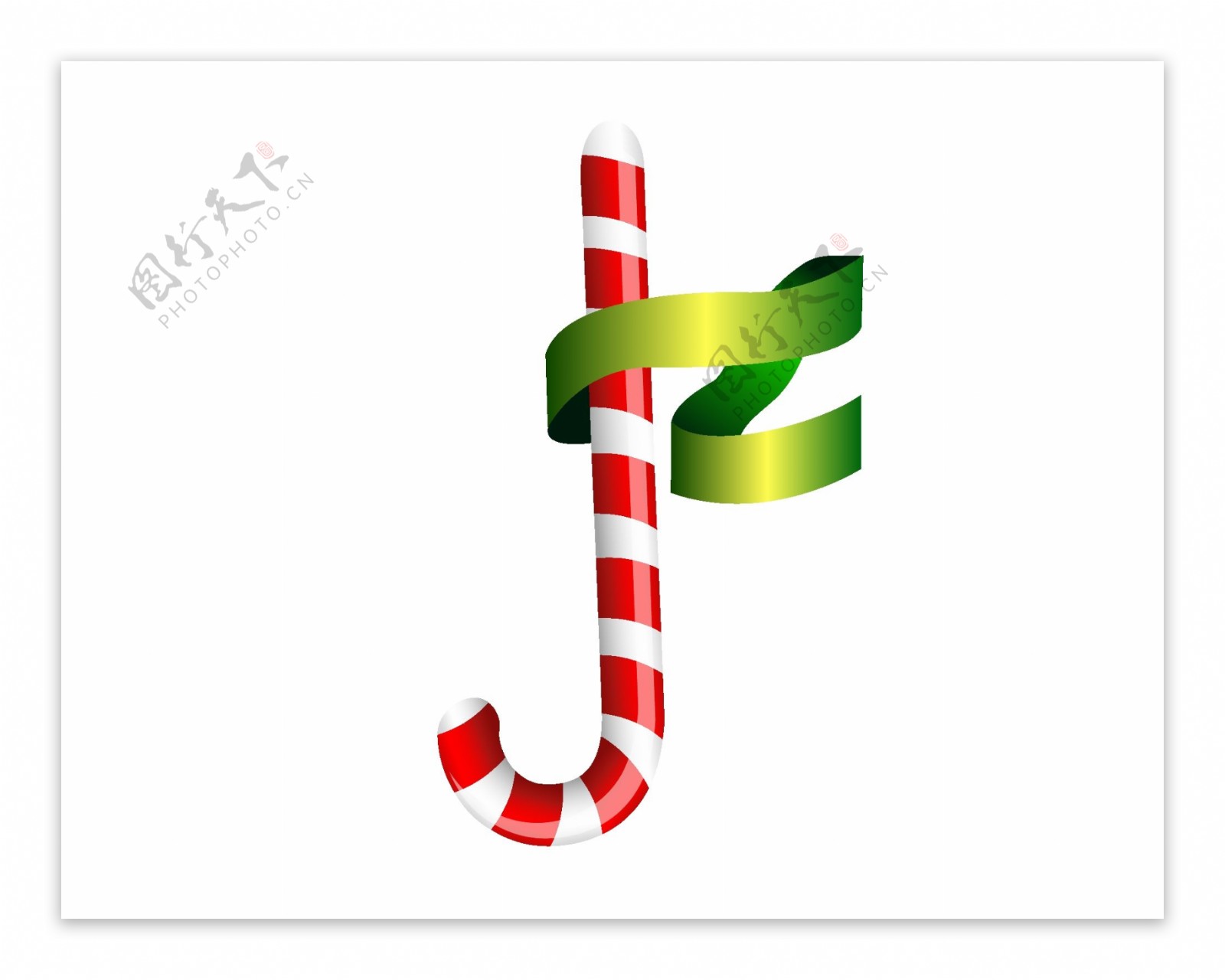 绿色丝带红色拐杖圣诞节元素