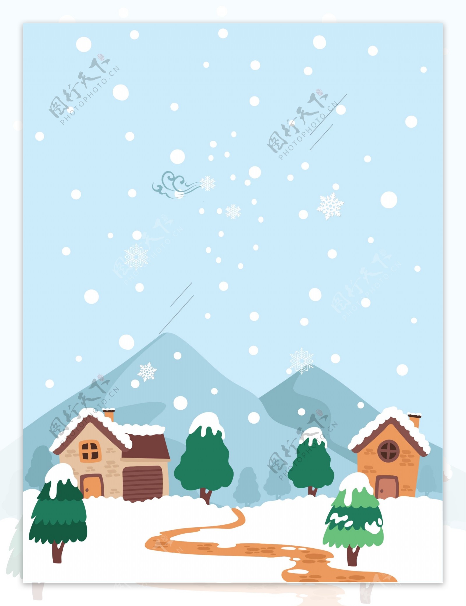 冬季手绘小清新雪景背景素材