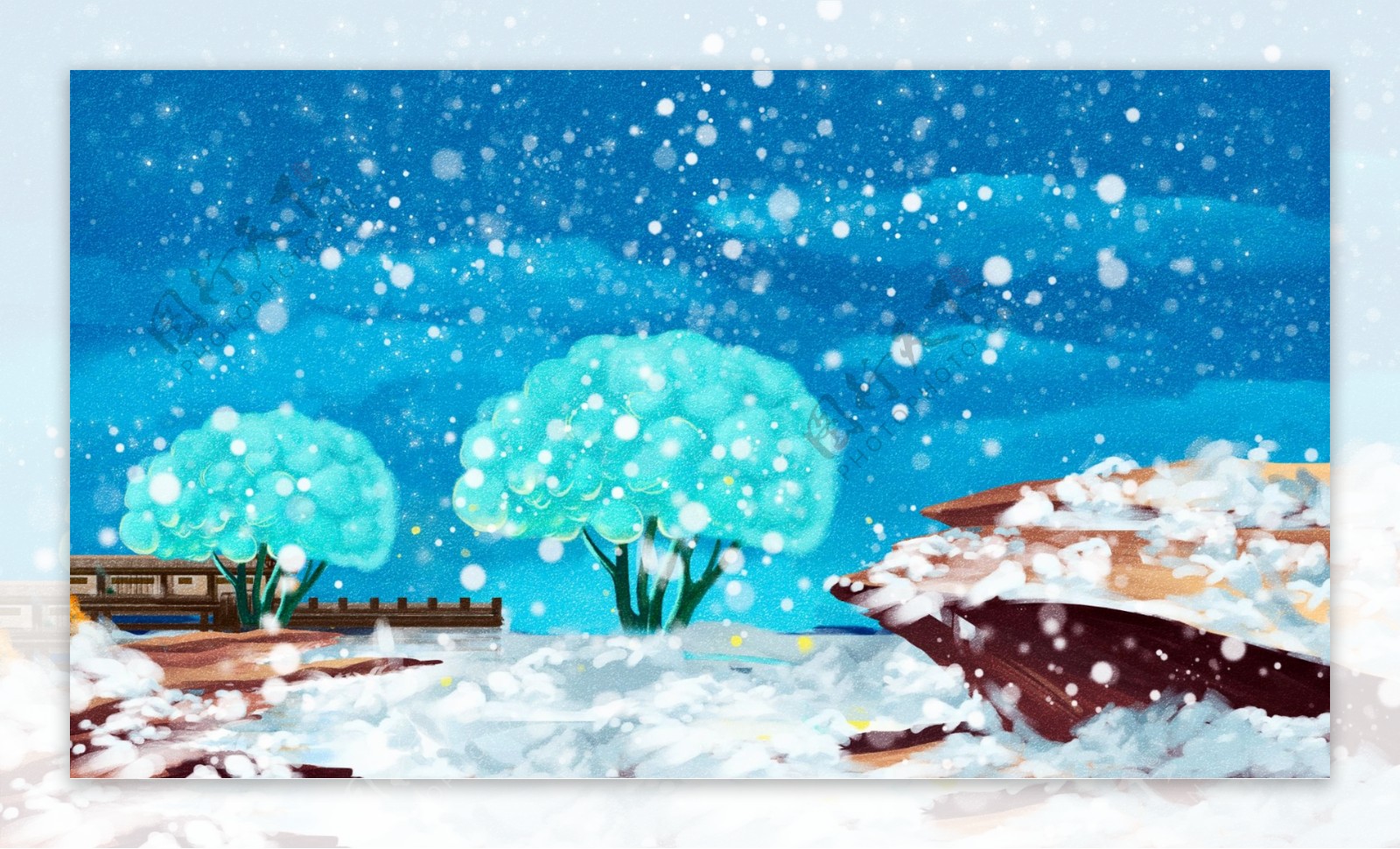 手绘冬季大雪节气背景素材