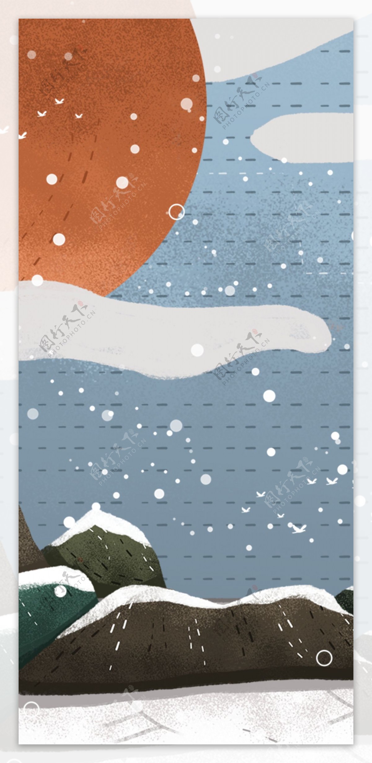 手绘中国传统二十四节气大雪背景素材