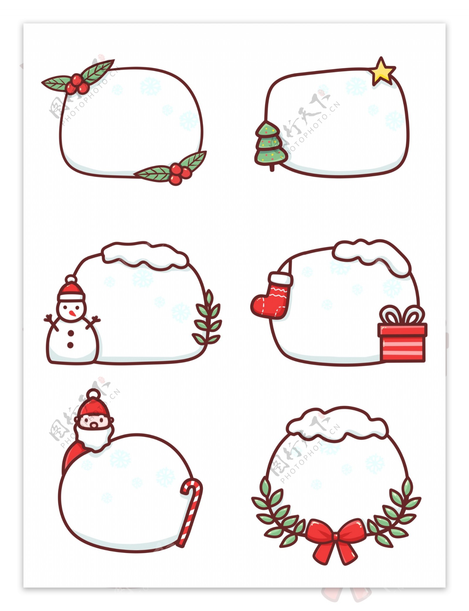 可爱简约圣诞节手绘边框标题背景元素套图