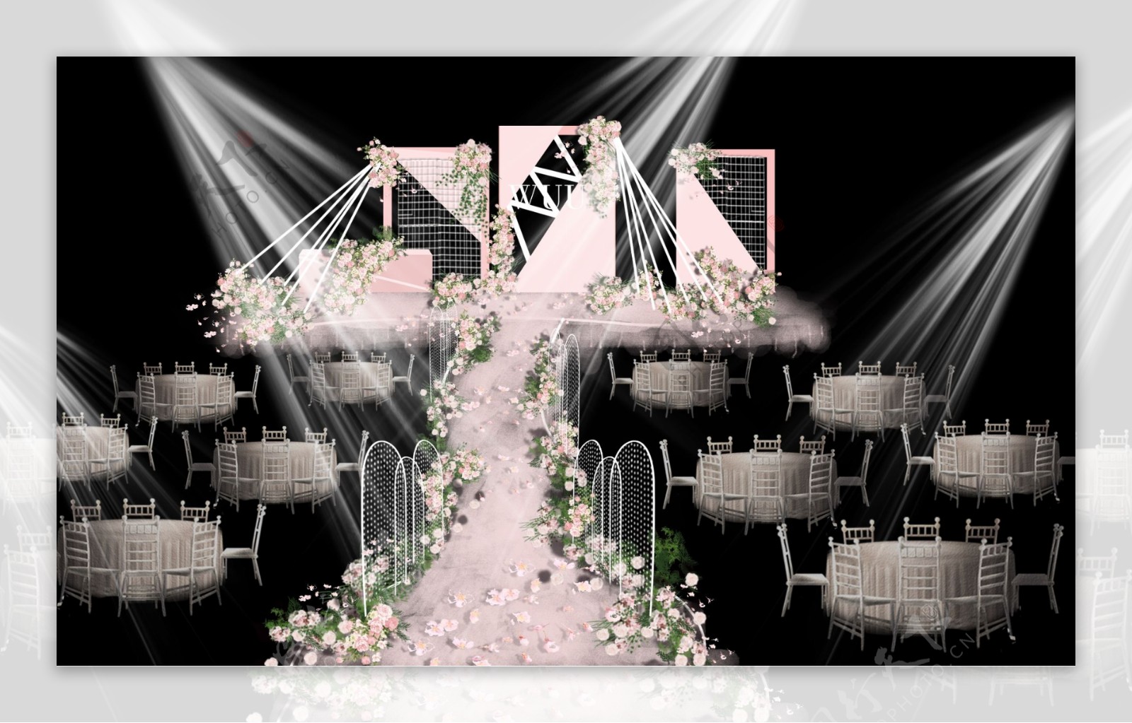 粉色婚礼效果图简洁线条造型效果图