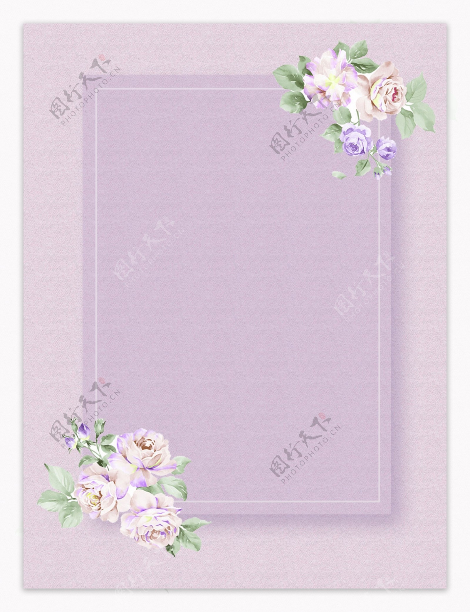 原创玫瑰小清新花朵绿植简约紫色背景素材