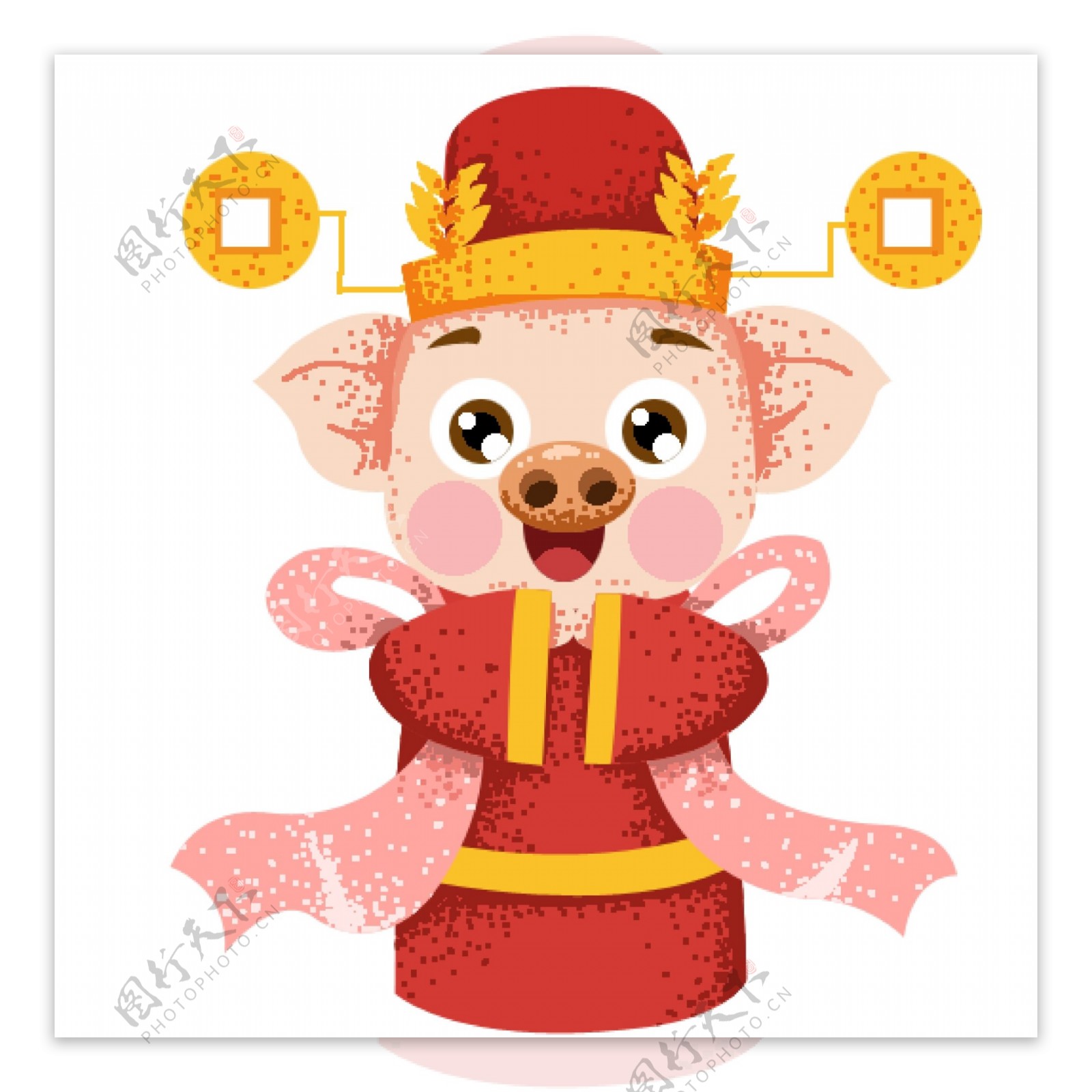 喜庆大年初二的拜年的财神猪设计
