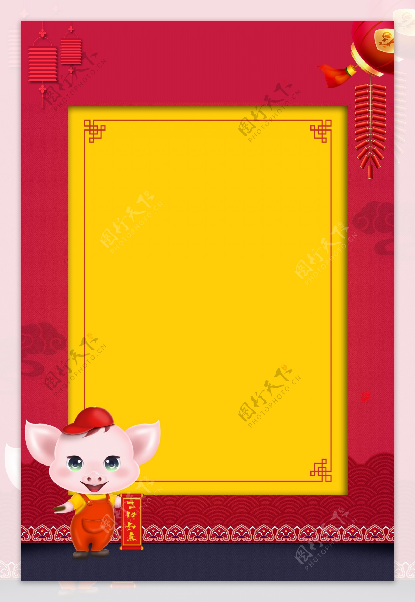 红黄猪年贺卡背景素材