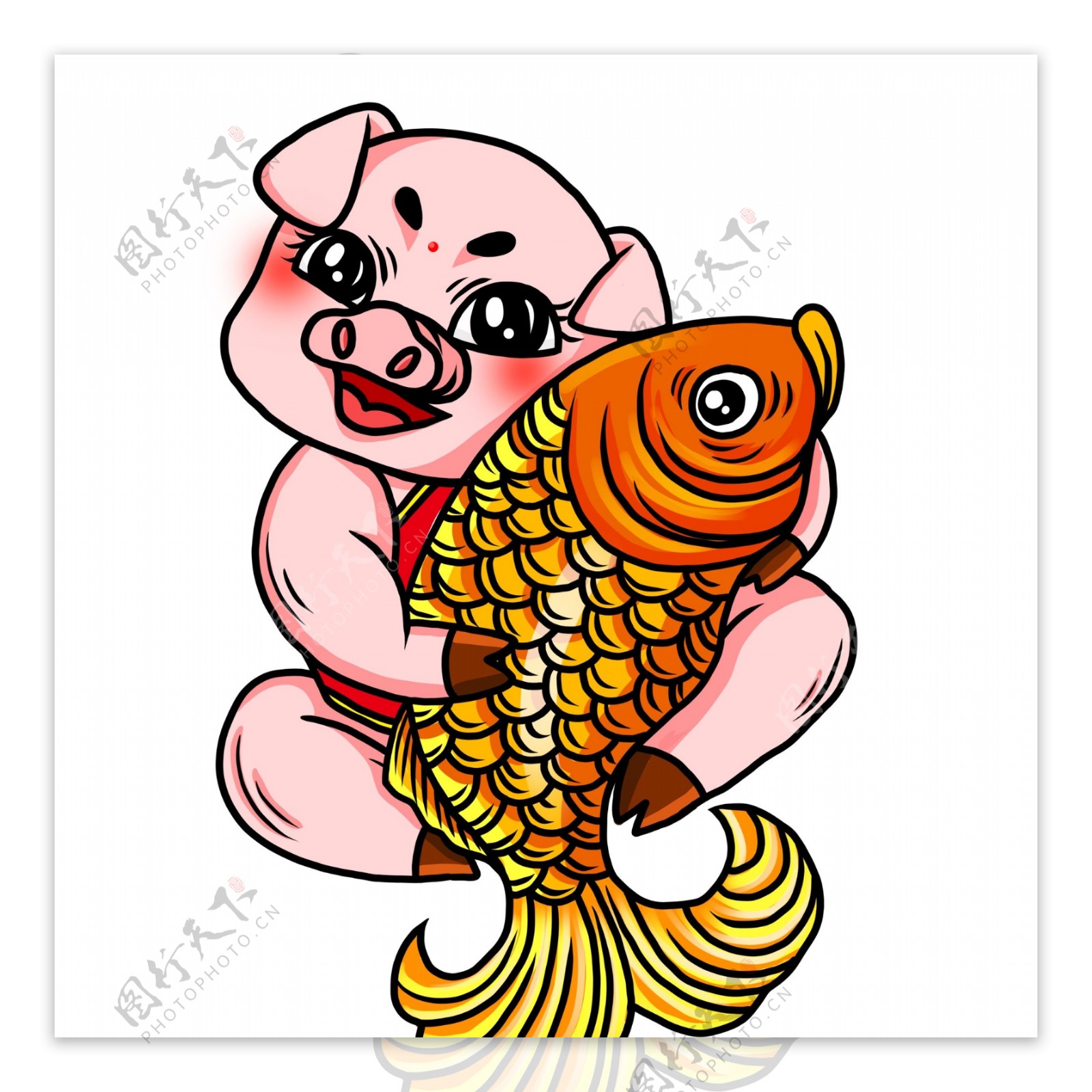 喜庆小猪和锦鲤插画元素设计