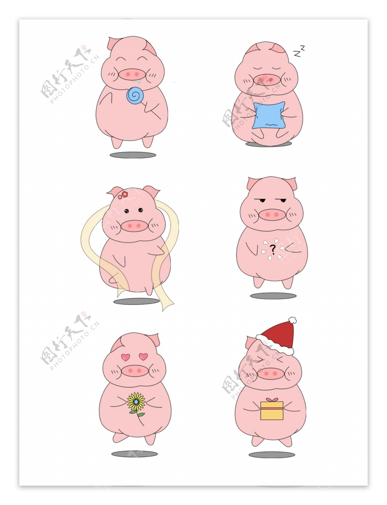 猪年卡通可爱粉色小猪表情包可商用元素