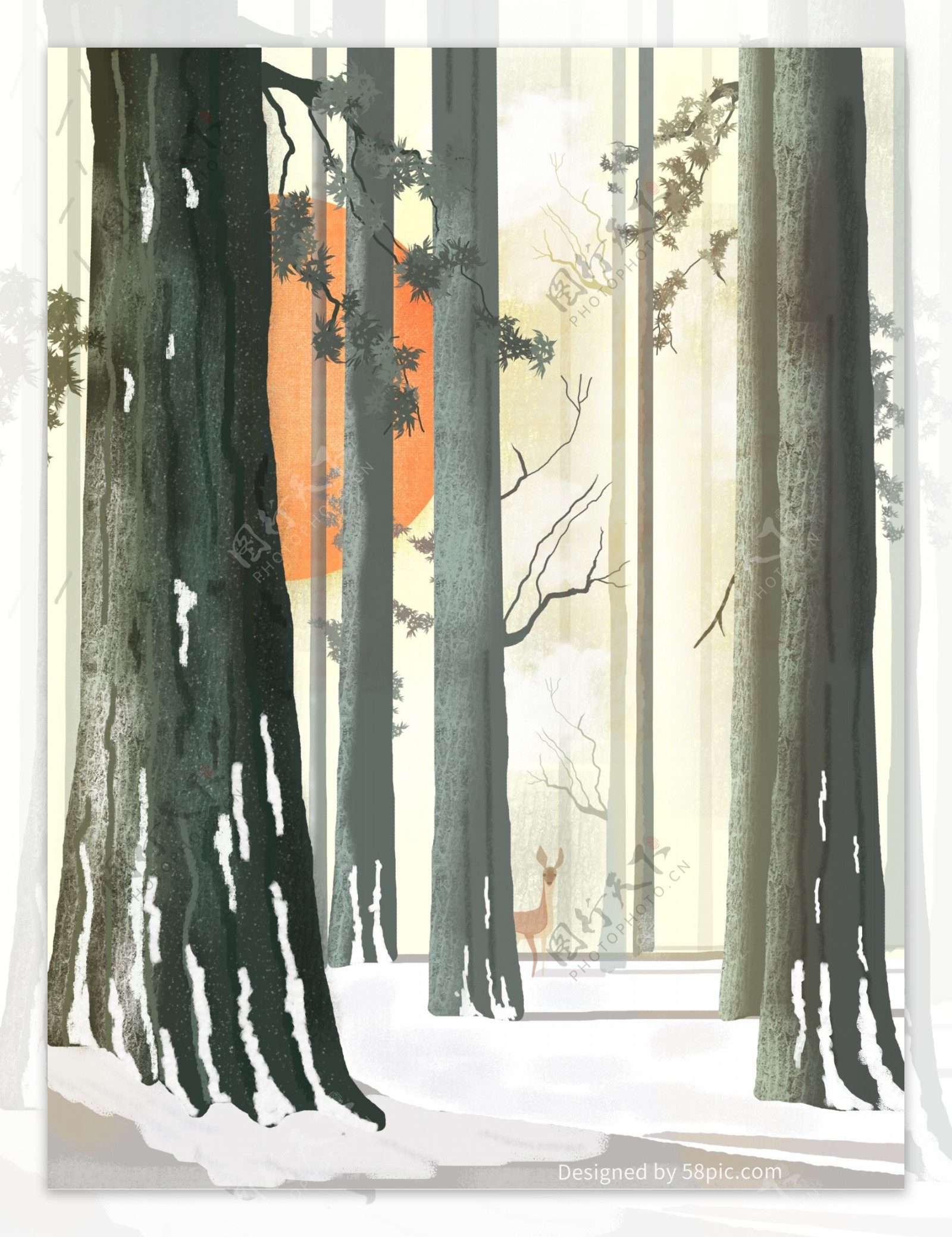 卡通风树林雪景背景