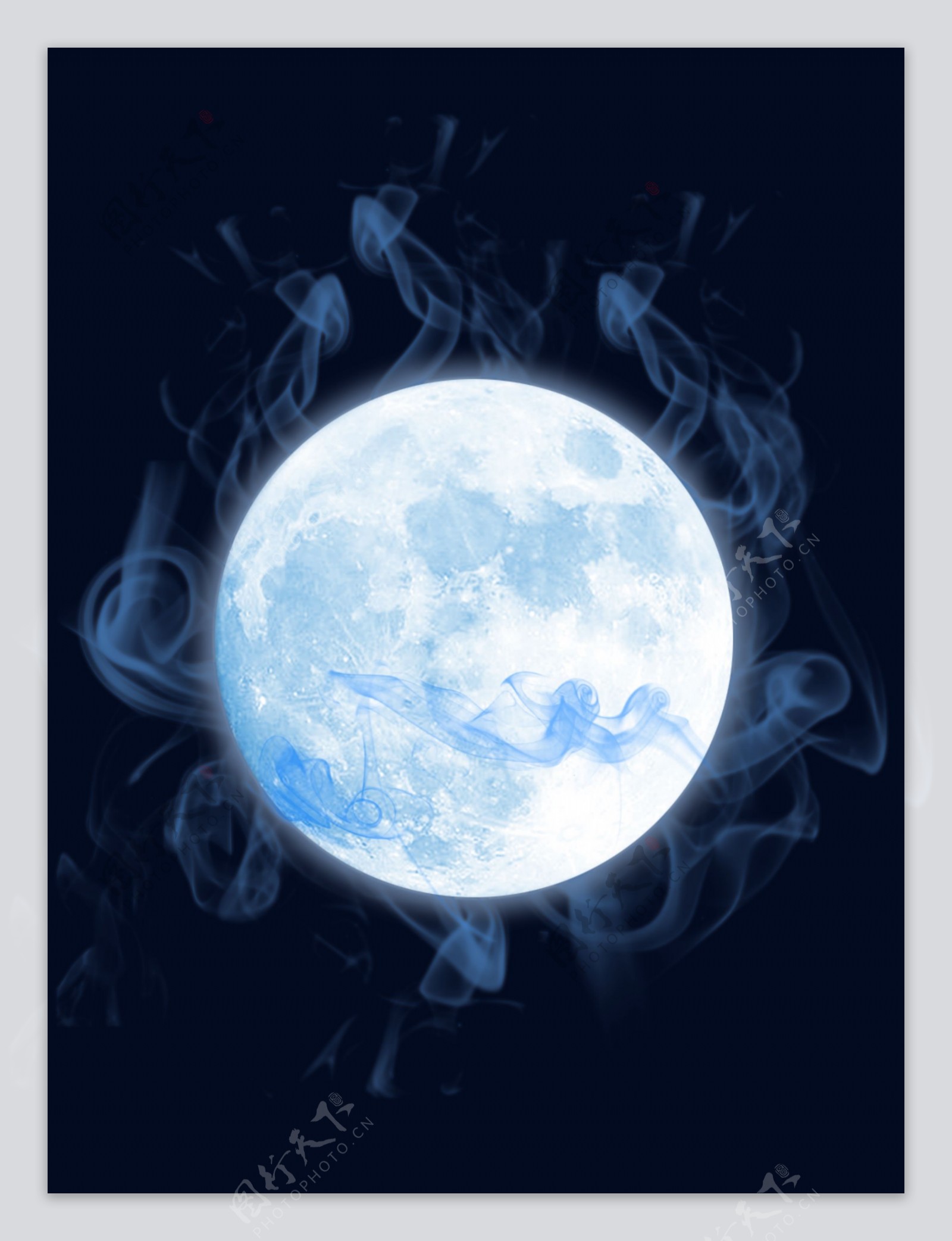 简约烟雾月亮深蓝色海报背景