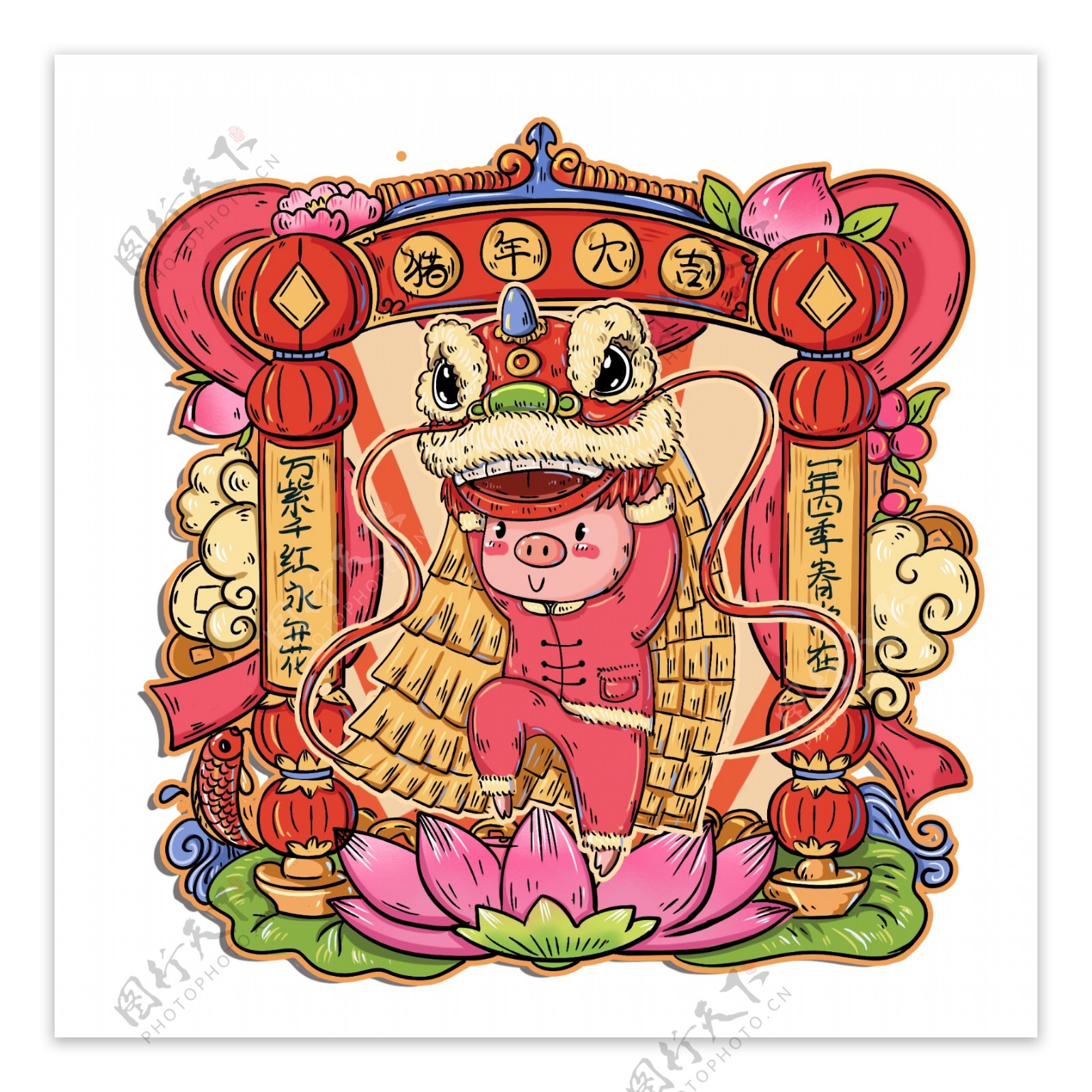 2019春节猪年手绘系列可商用