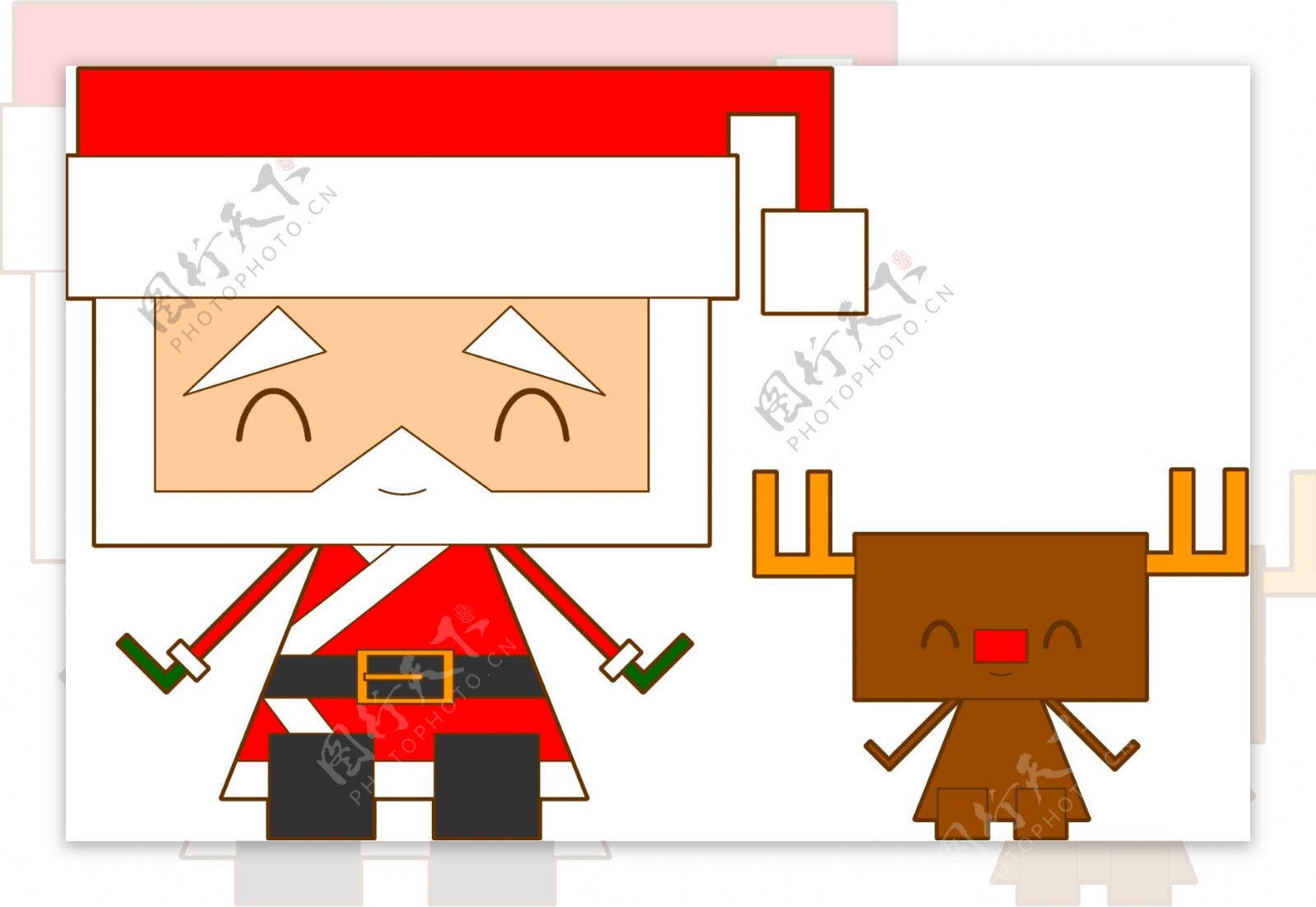 卡通圣诞老人和驯鹿纸盒人