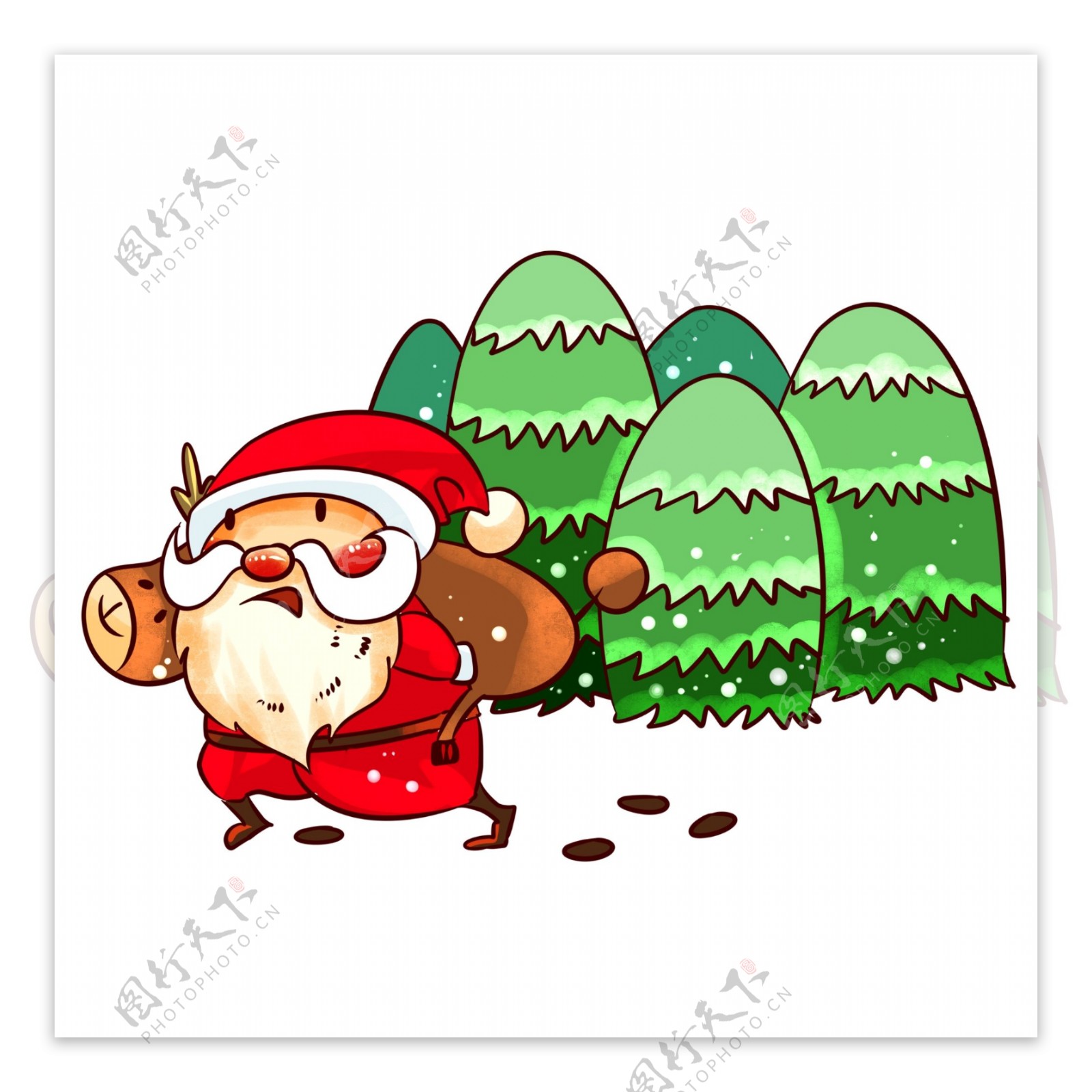 圣诞节圣诞老人背着麋鹿手绘插画