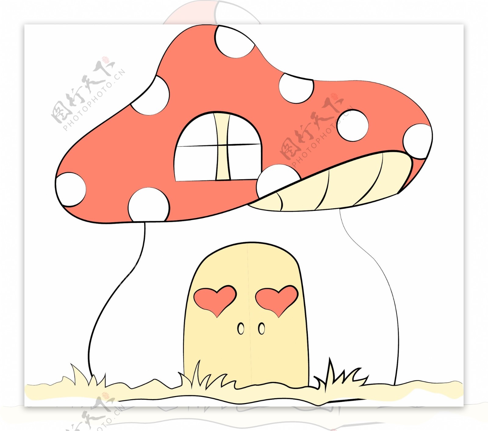 彩色蘑菇冬季童话屋简笔画可商用