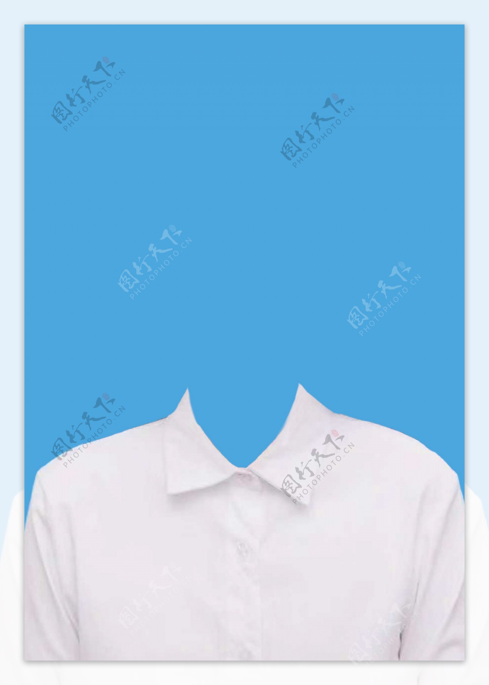 五寸蓝色背景白衬衣证件照模板
