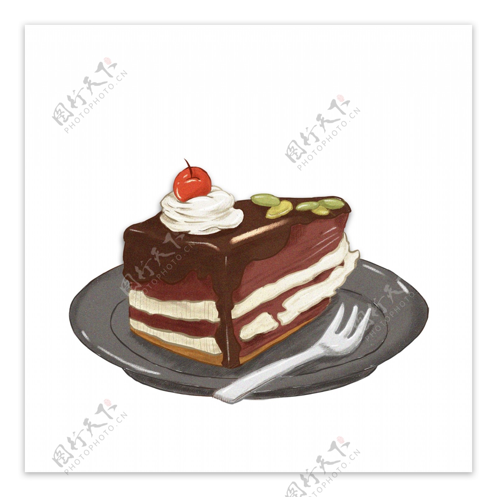 情人节巧克力樱桃黑森林蛋糕甜蜜手绘卡通