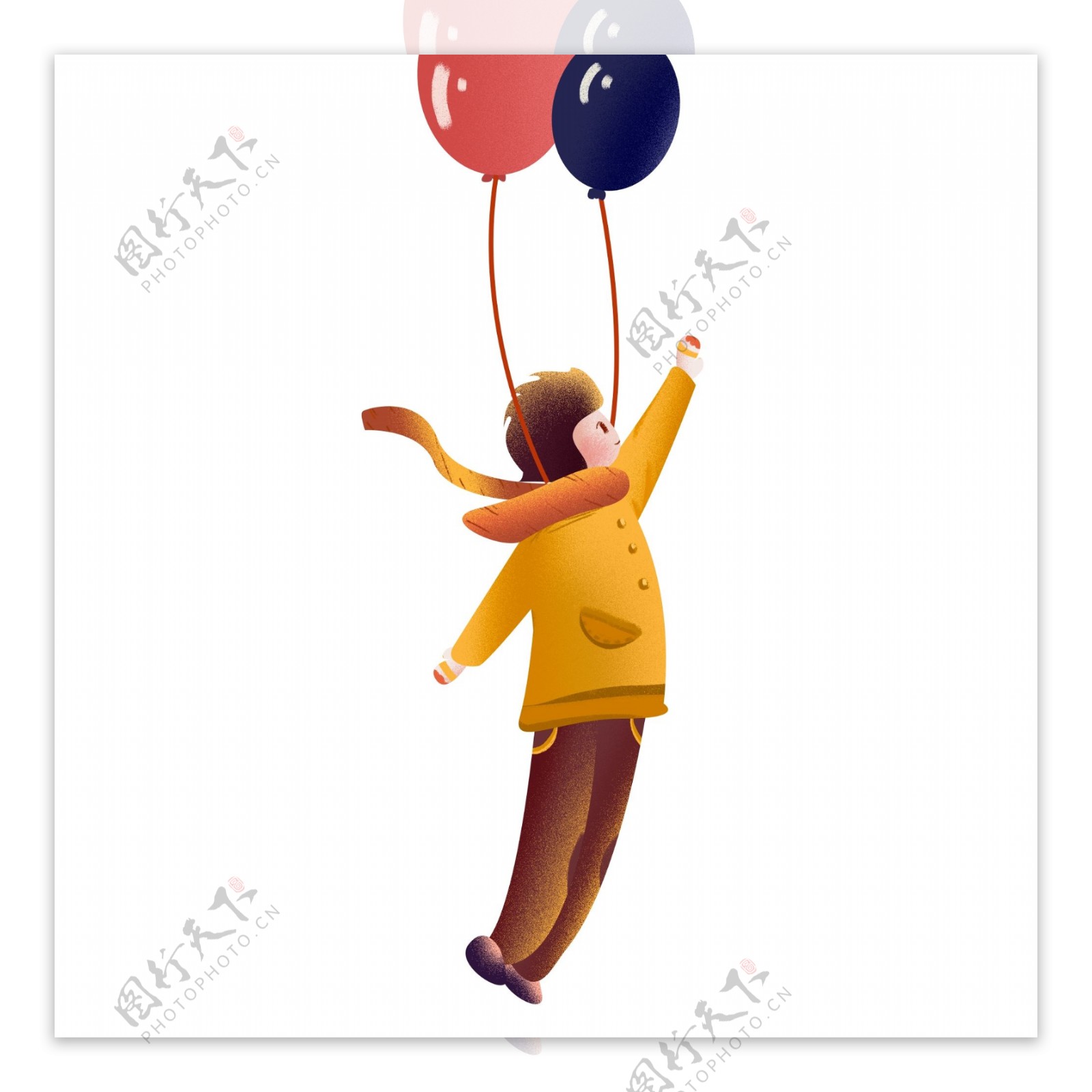 手绘绑着气球的男孩