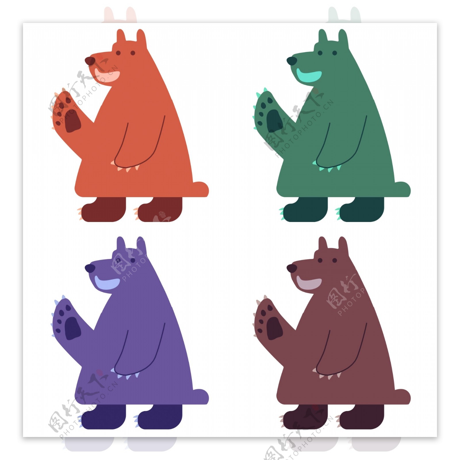 彩色的矢量动作熊