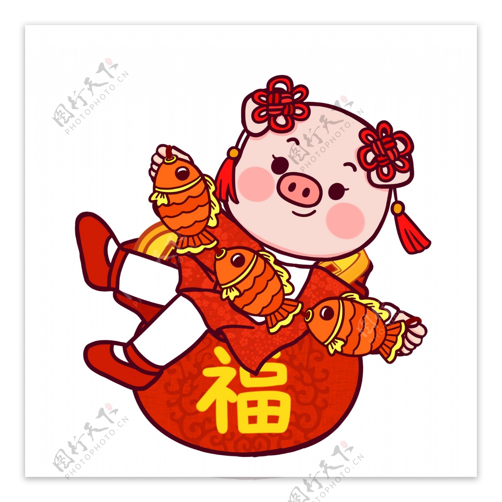 创意福袋里的小猪中国风喜庆设计