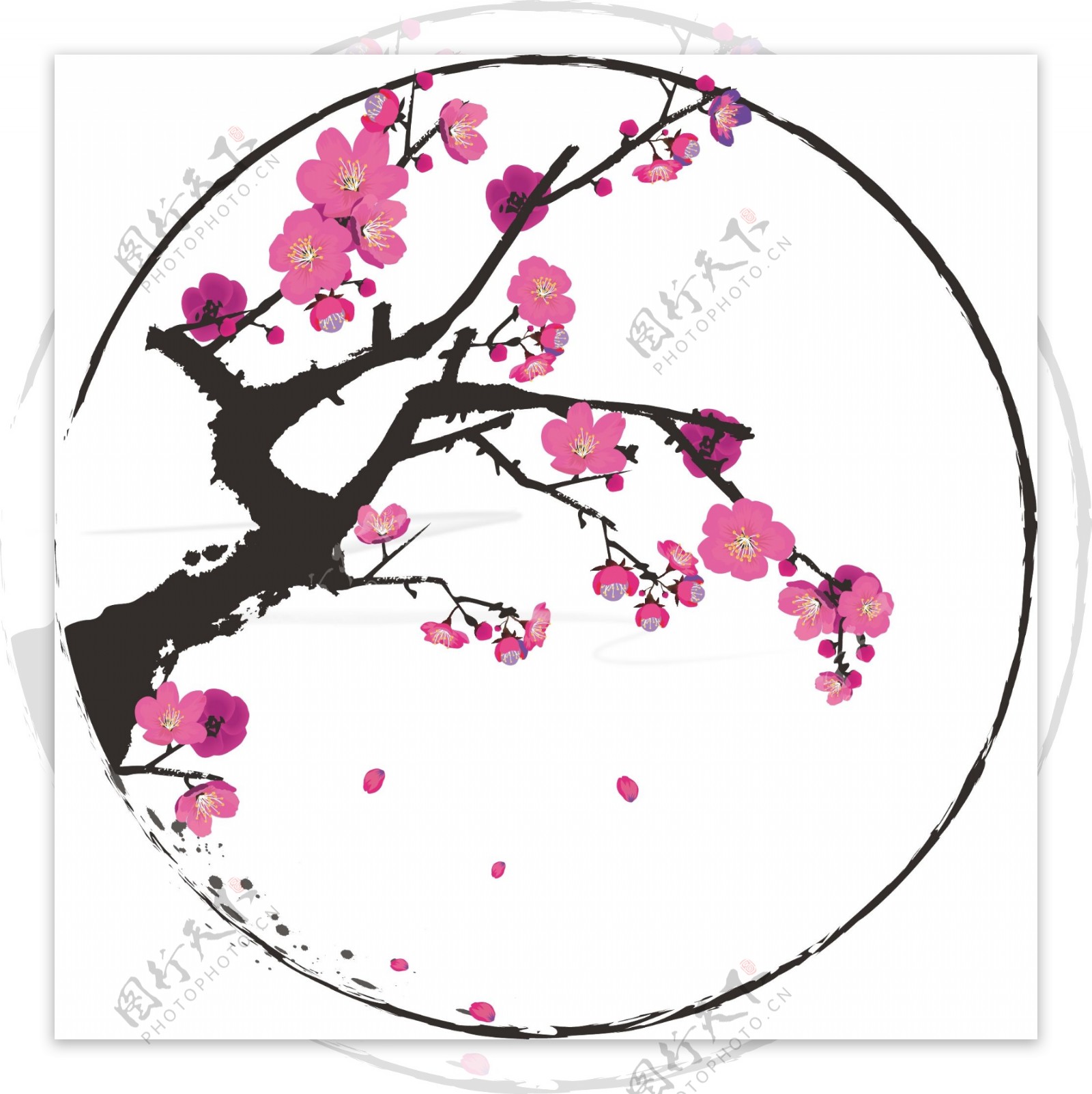 手绘中国风水墨花卉植物梅花花朵边框元素