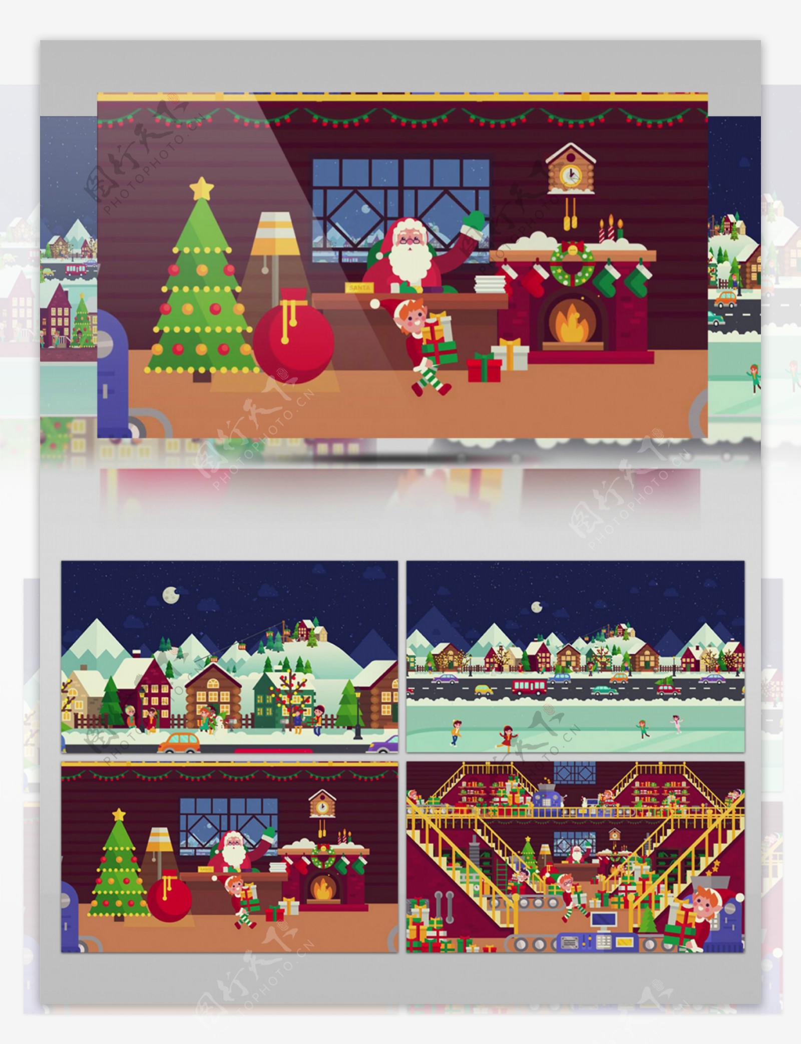 创意无限缩放的卡通圣诞节片头动画AE模板