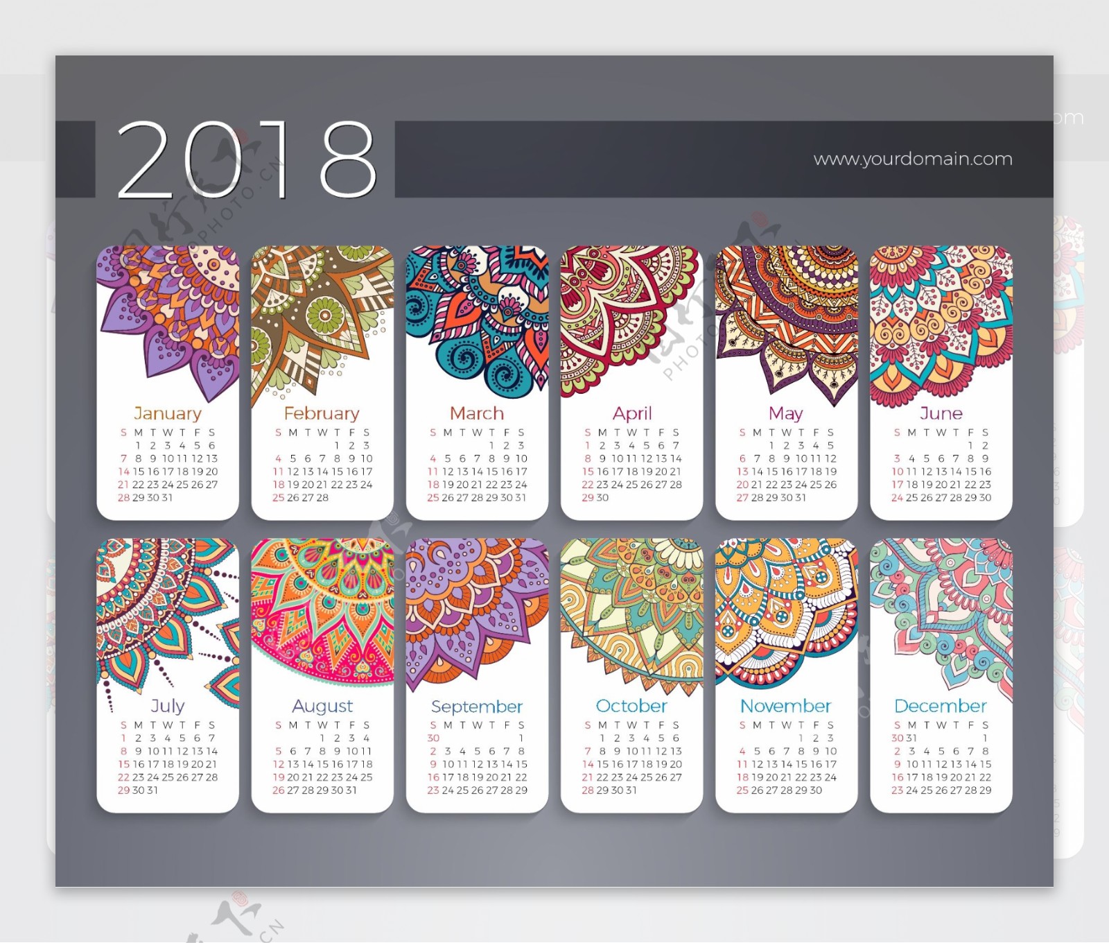 2018花纹装饰元素日历