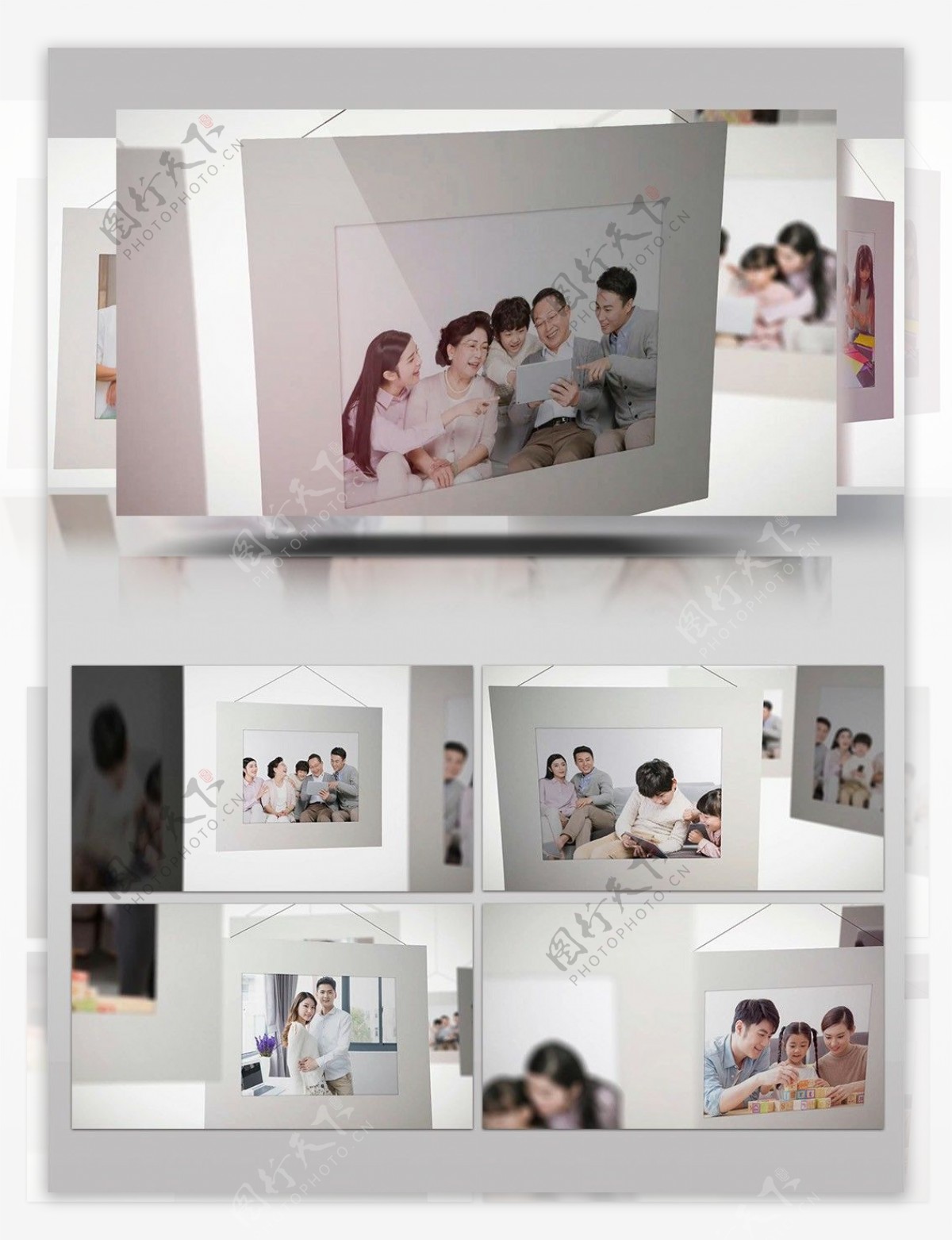 白色边框家庭照片写真相册展示AE模板
