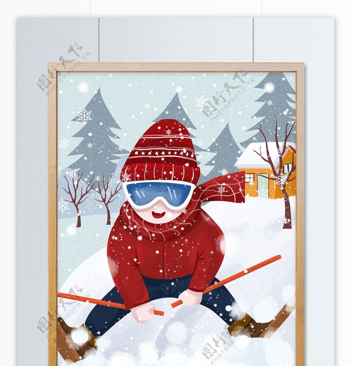 冬日滑雪场景插画