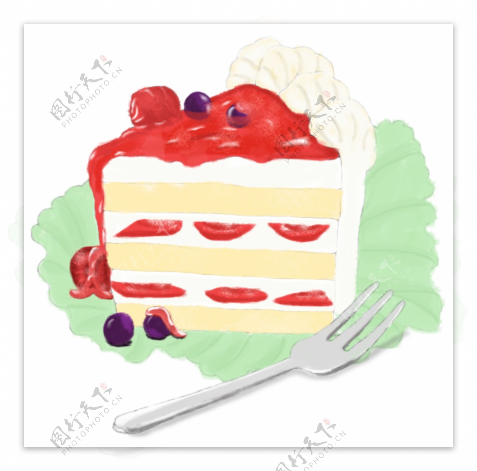 蛋糕叉子手绘卡通