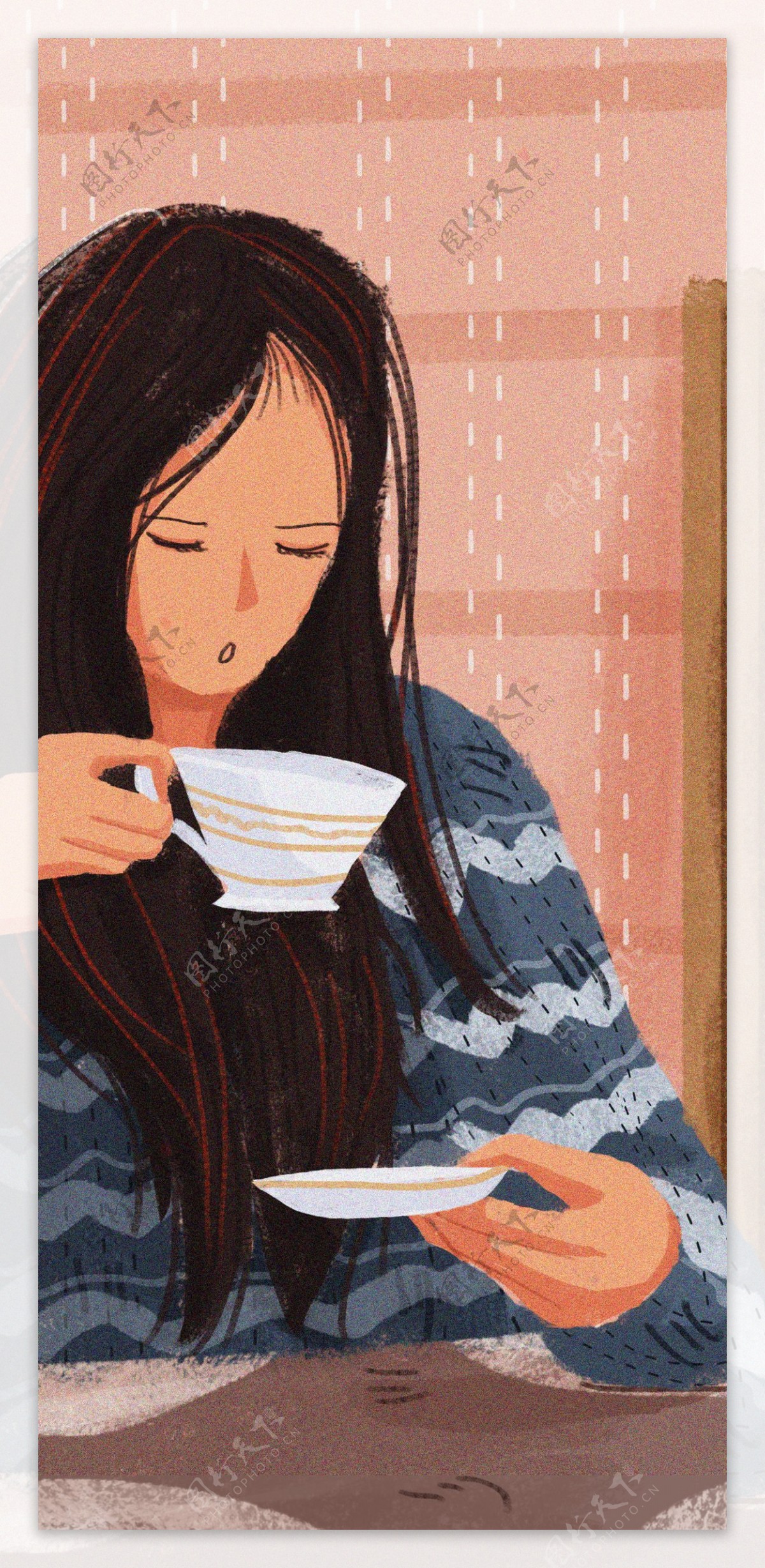 一个人女孩生活喝咖啡