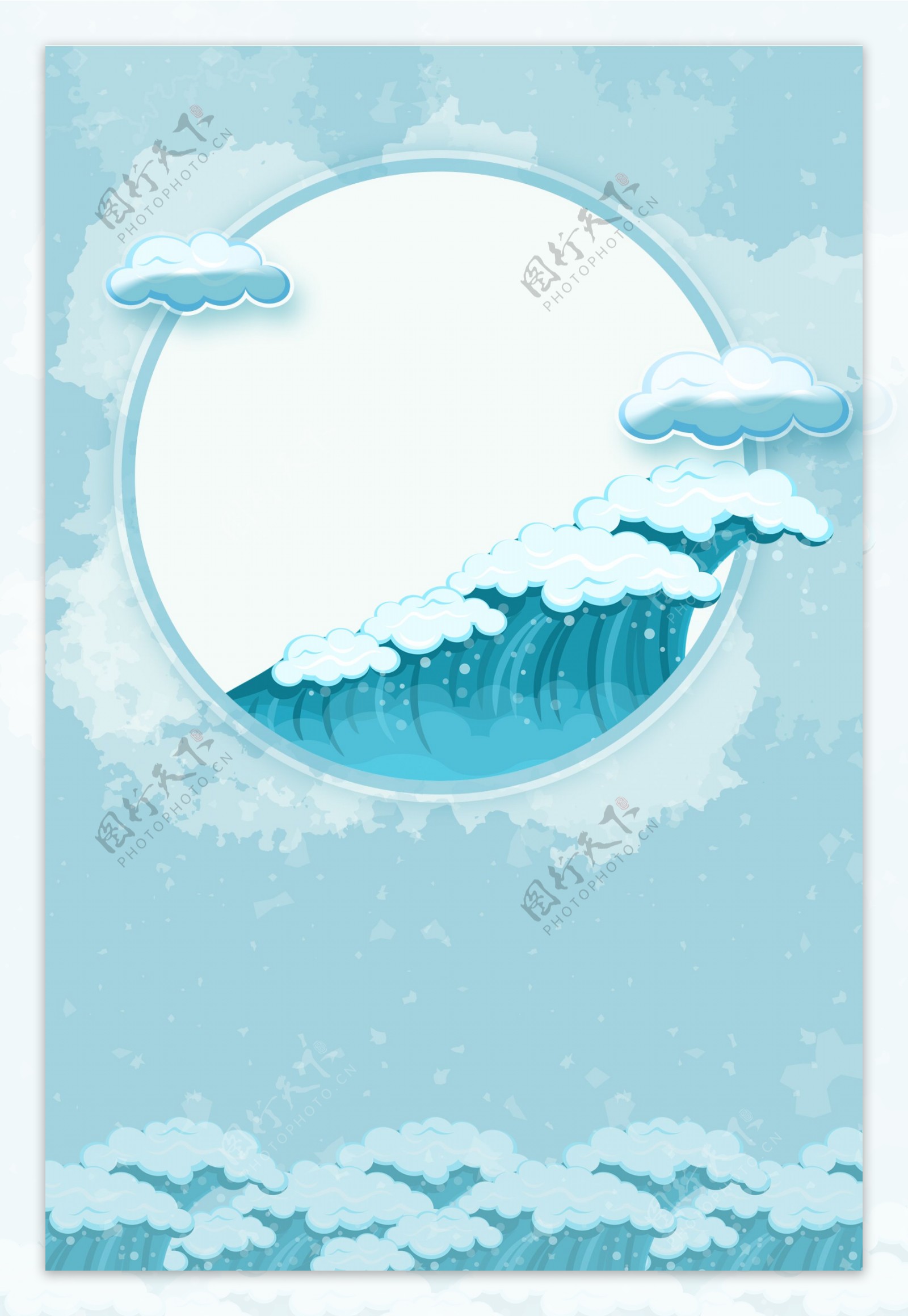 蓝色海浪圆月背景