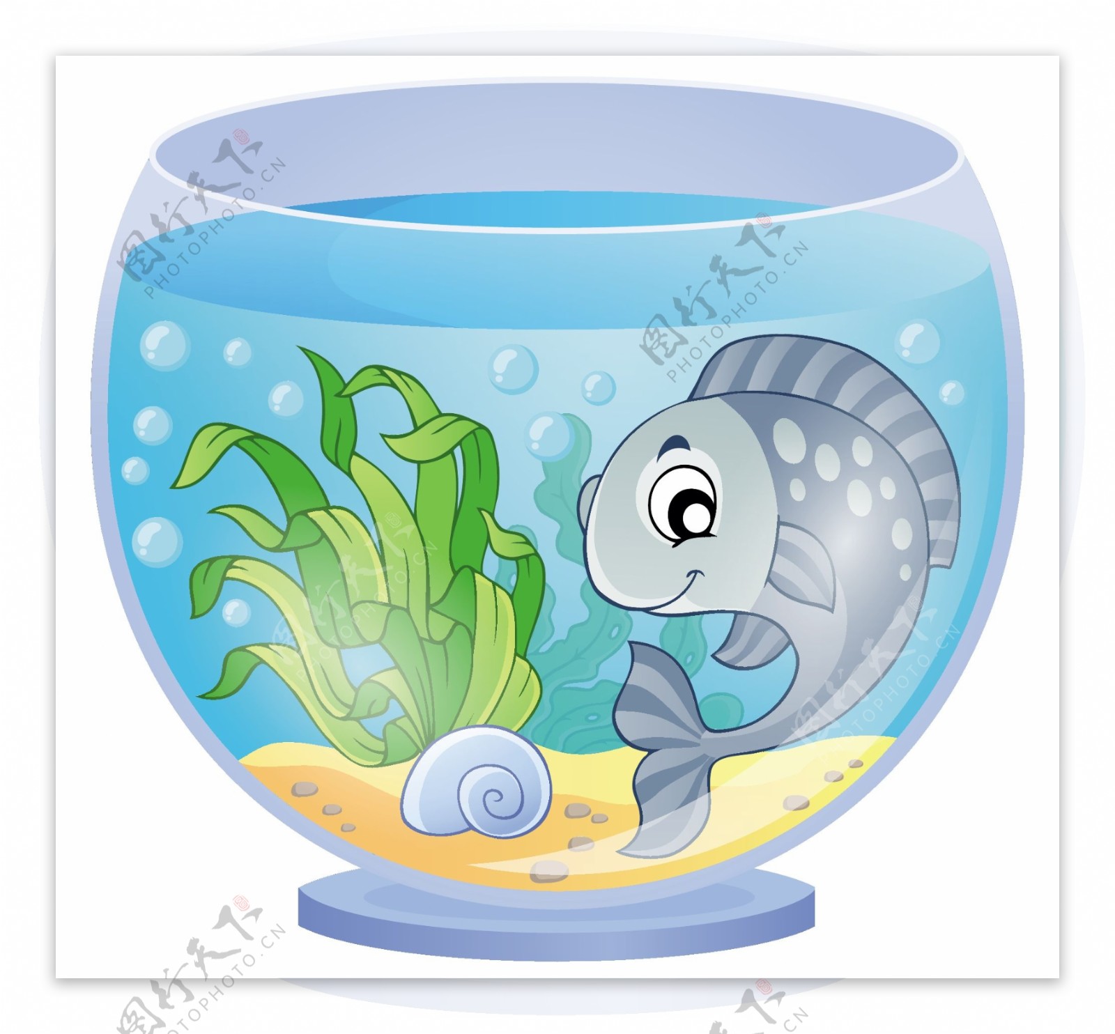 灰色卡通可爱金鱼鱼缸矢量素材