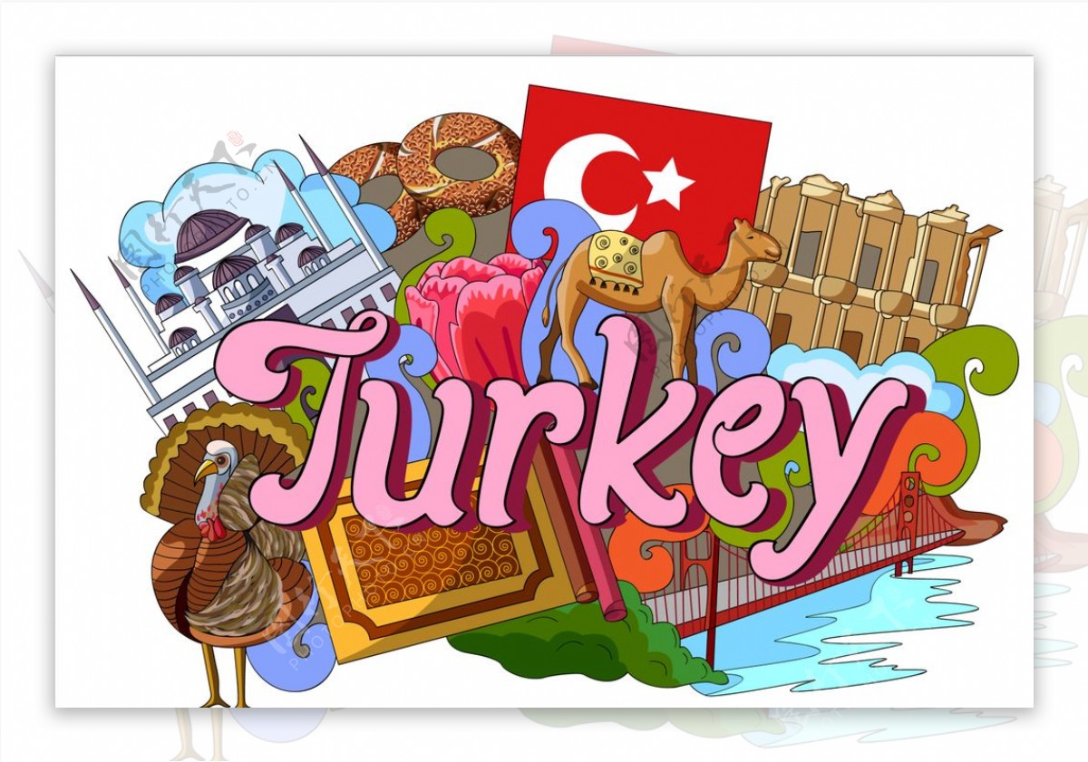 土耳其国家手绘插画