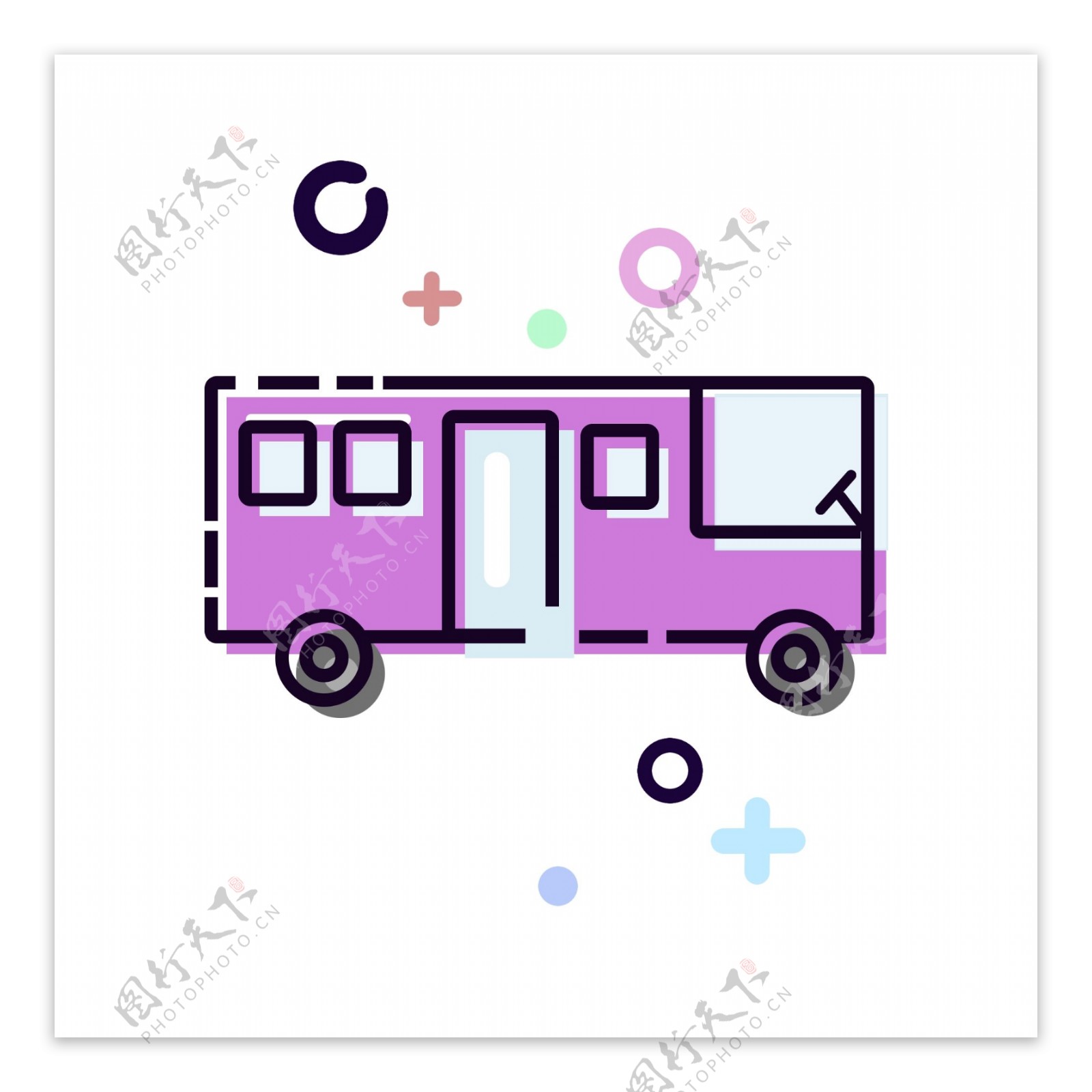 mbe风格紫色公交车卡通可爱可商用清新
