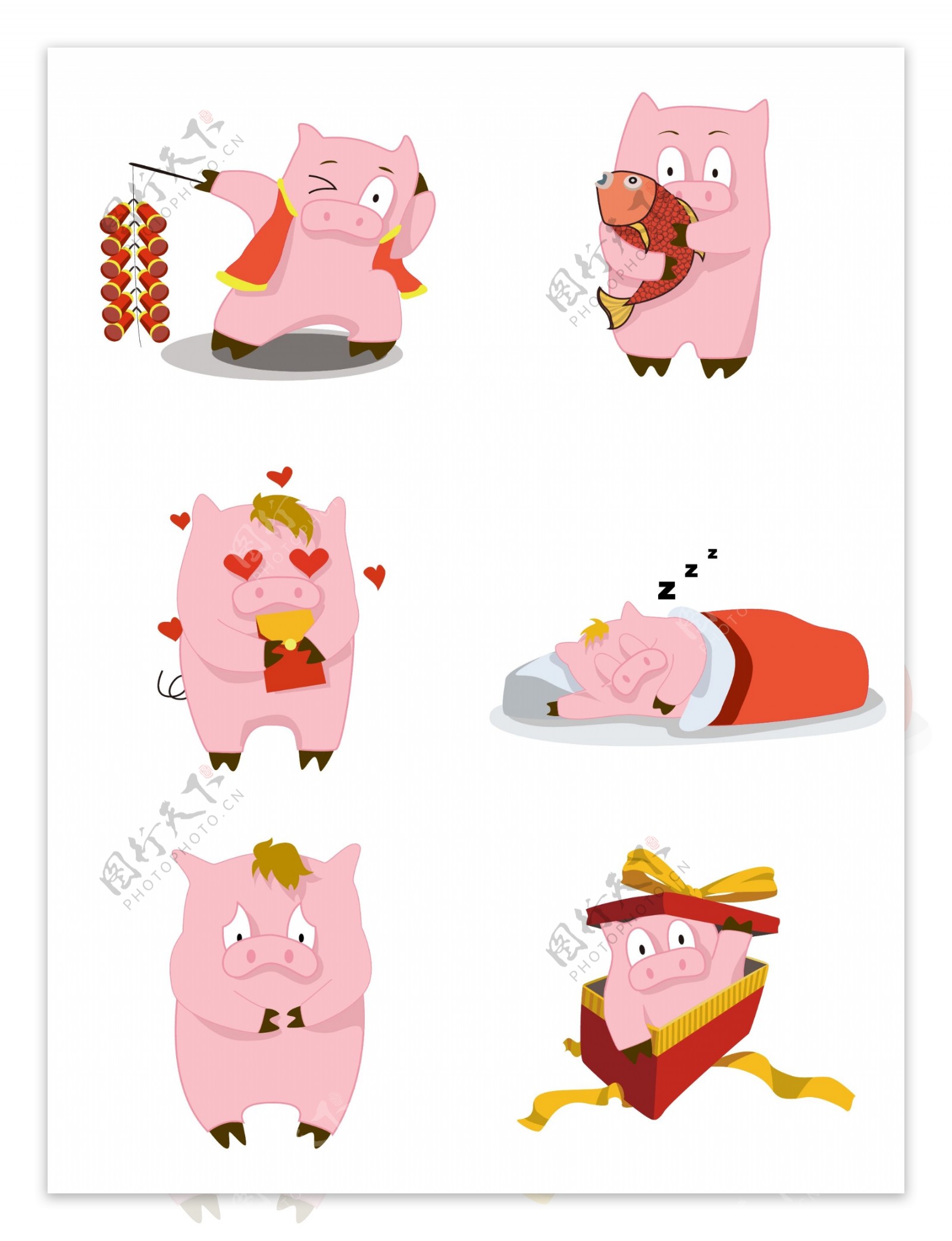 简约猪形象卡通新年表情包套图