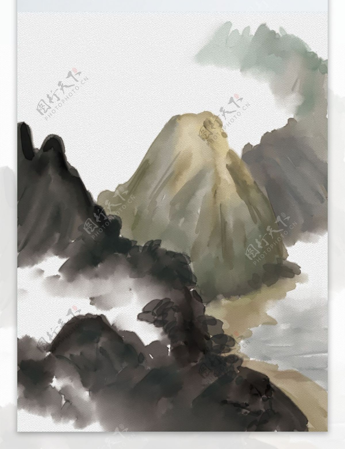 中国风传统水墨高山流水装饰画