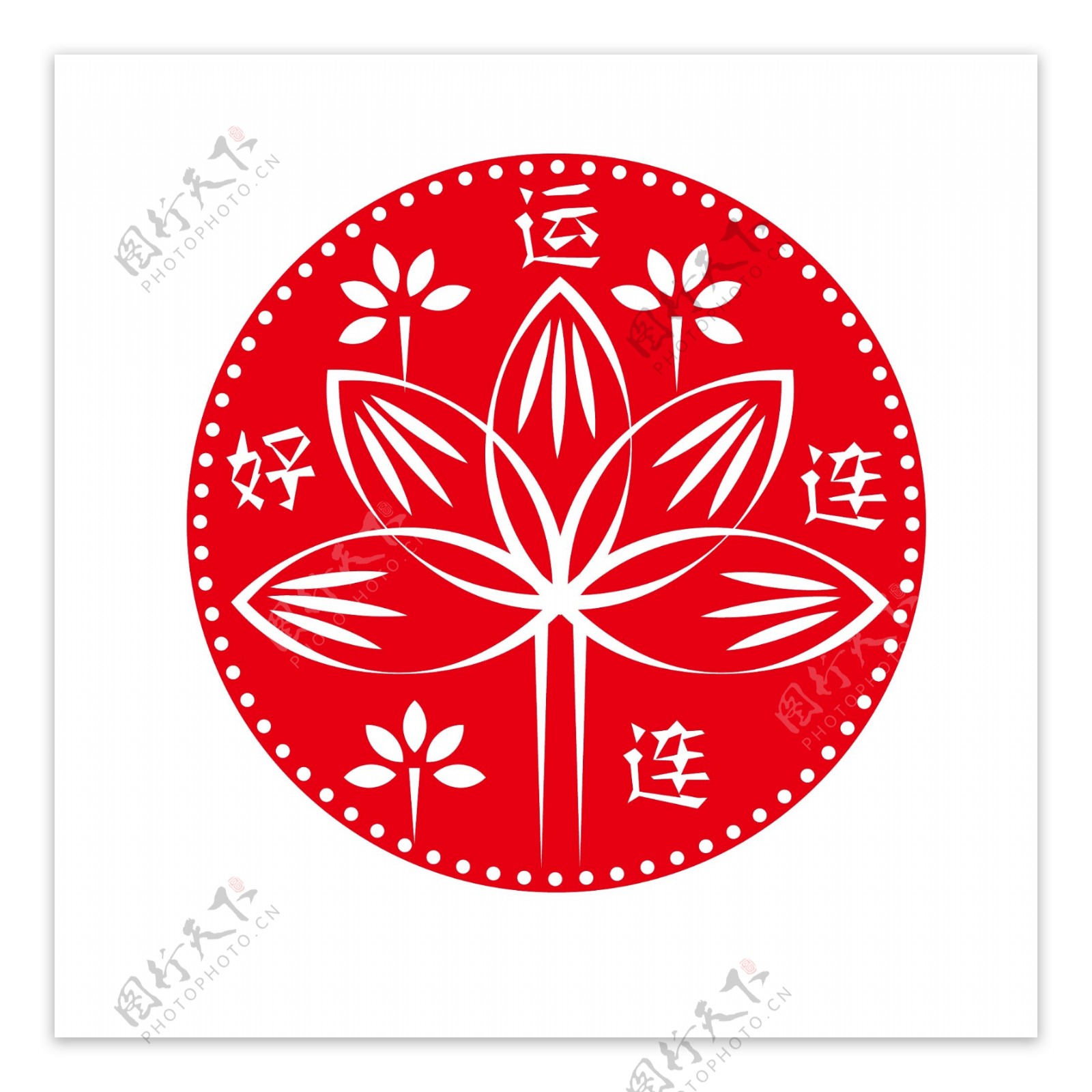 剪纸红色莲花中国风矢量商用元素