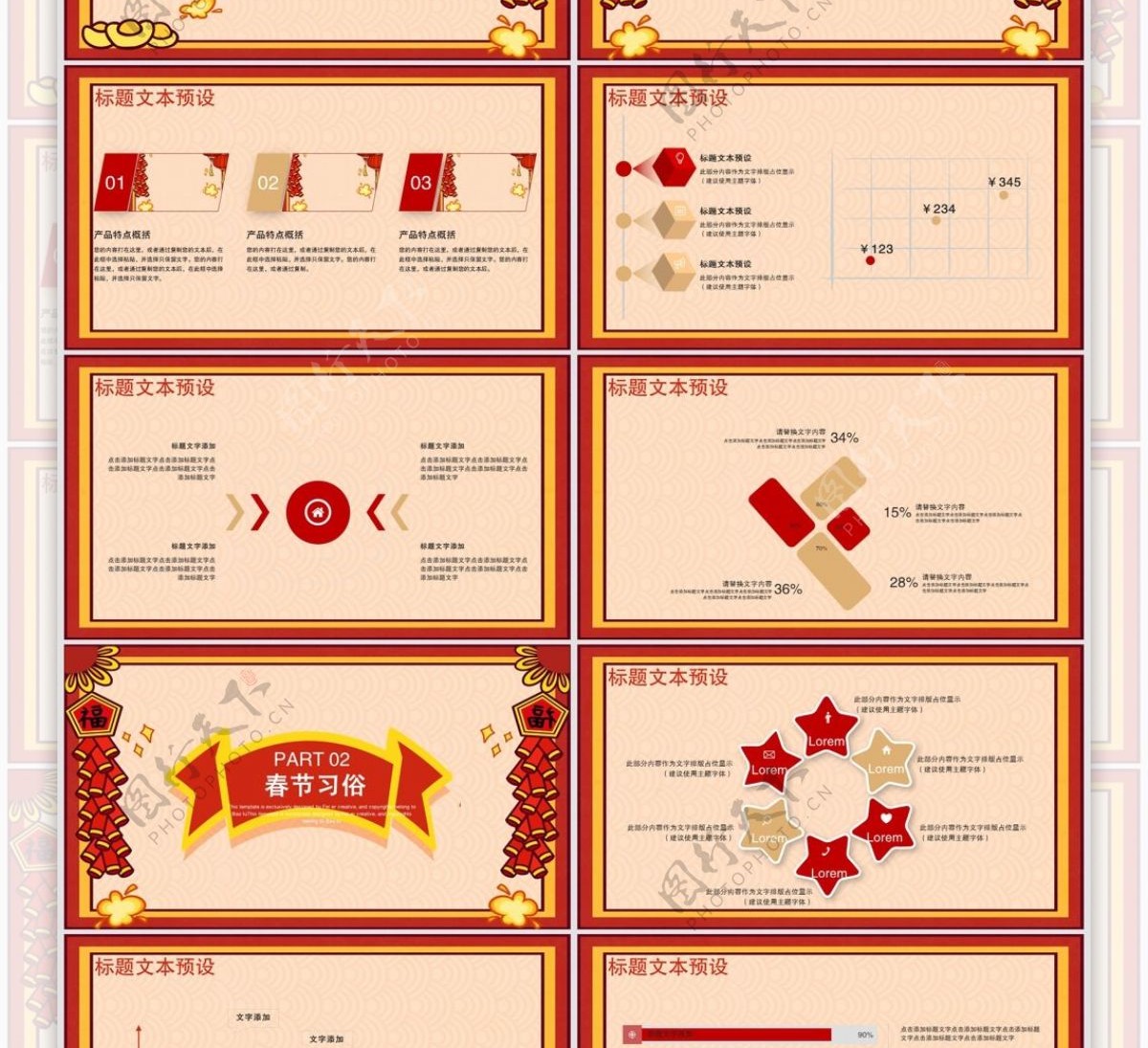 中国风春节习俗介绍PPT模板