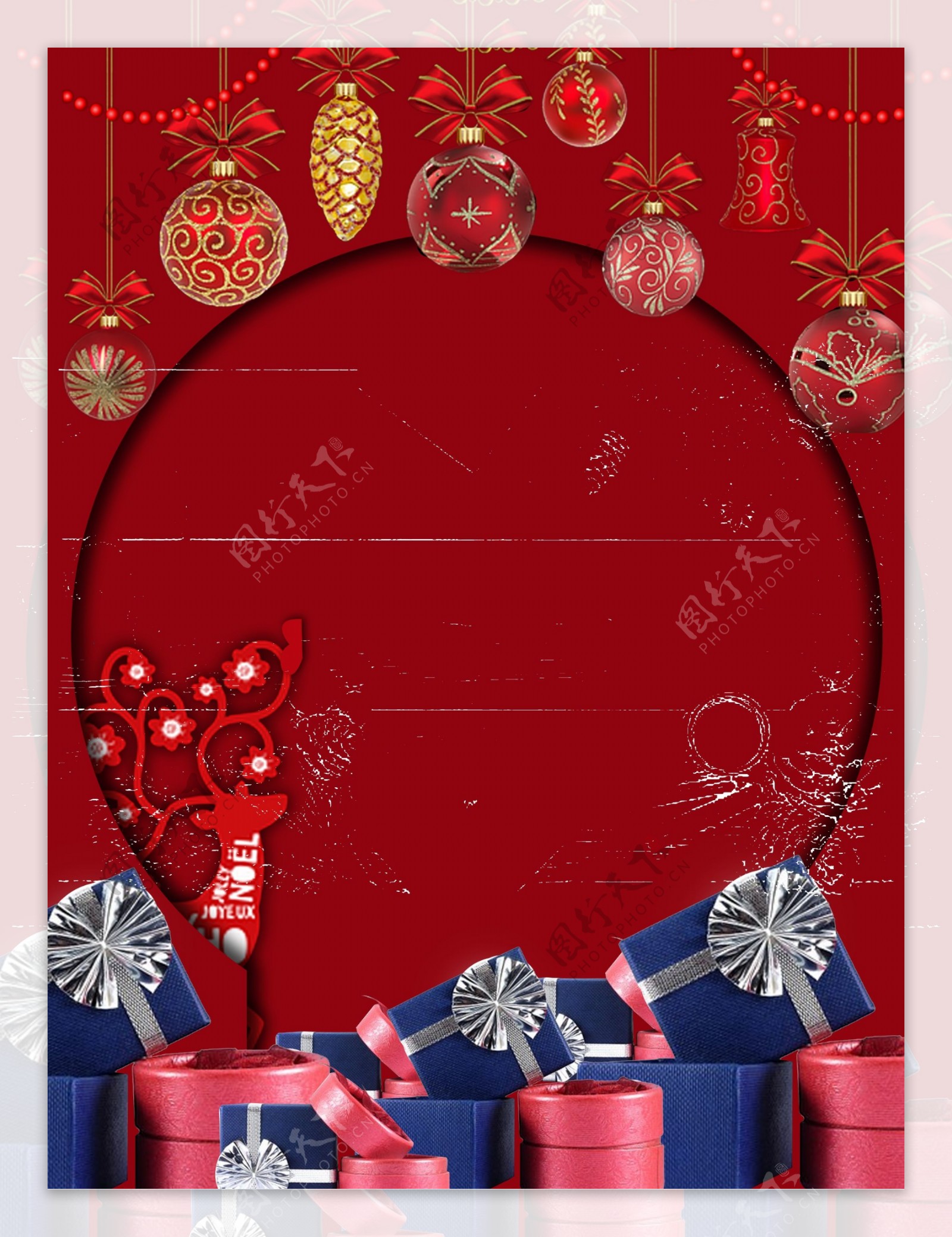 创意中国风红色新年圣诞礼物背景设计