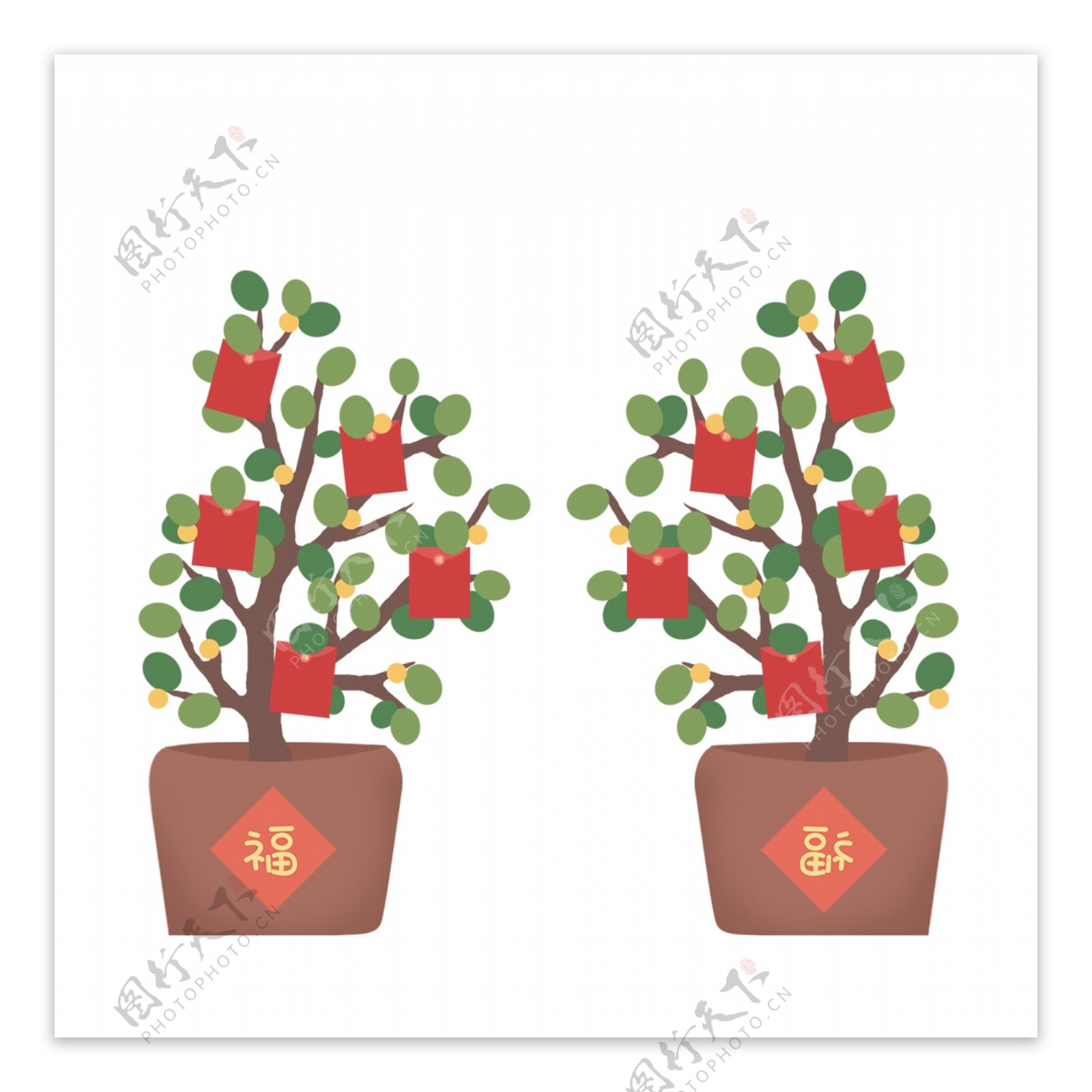 喜庆新年红包盆栽元素设计