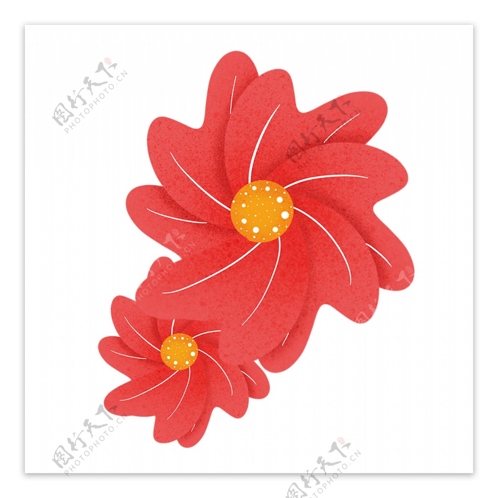 红色花卉手绘png透明素材