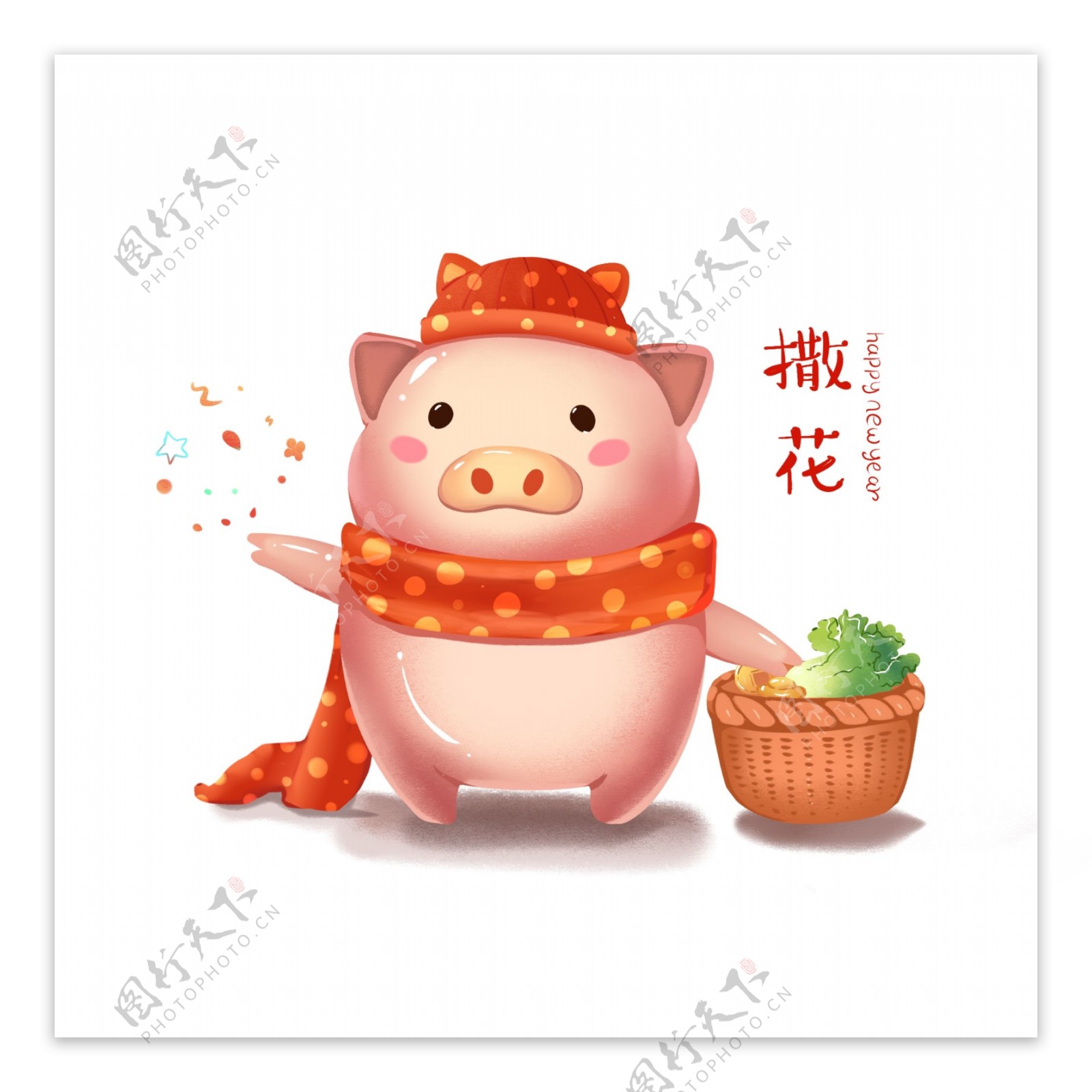 2019猪年手绘立体卡通小猪
