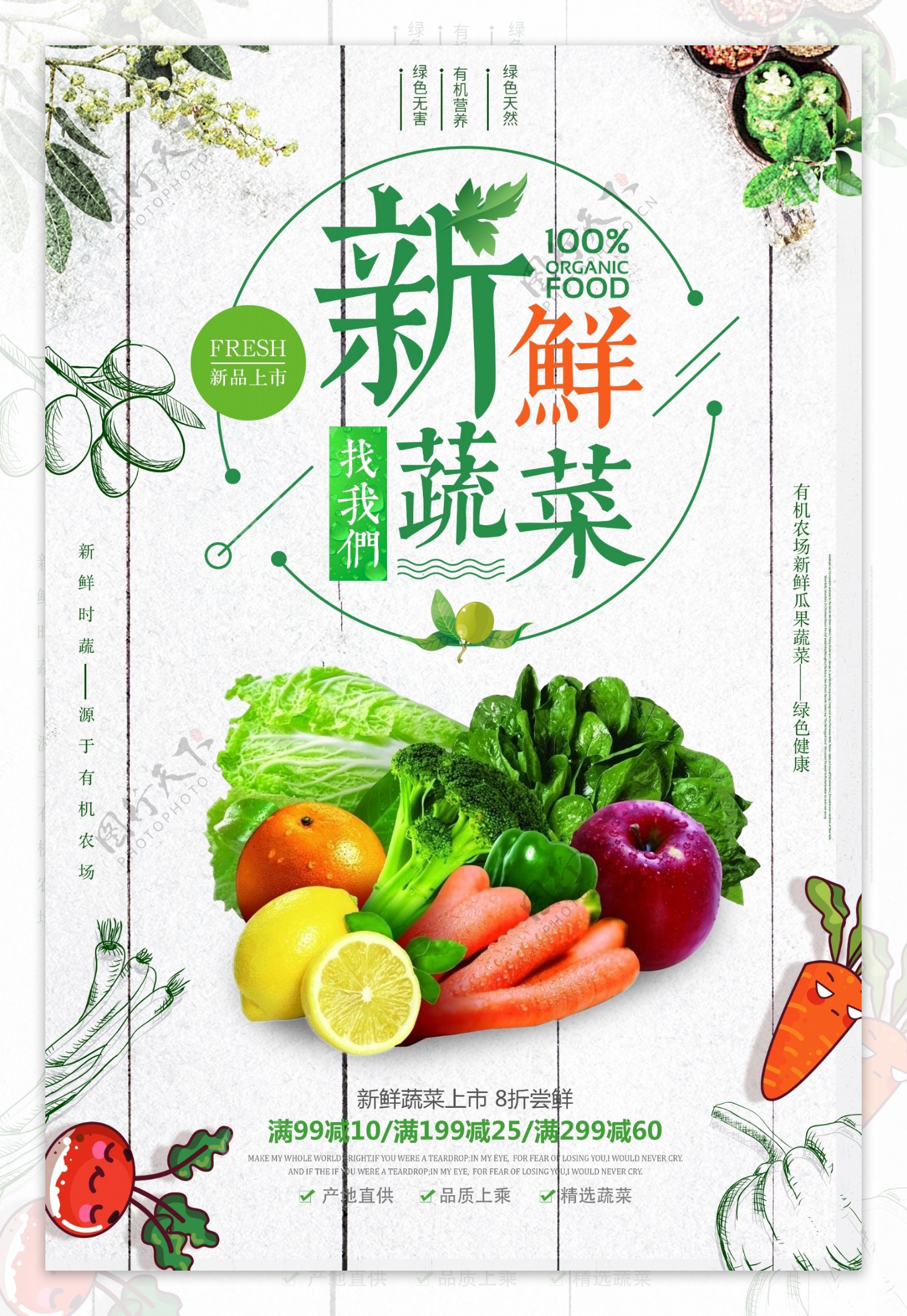 简约时尚新鲜水果蔬菜海报展架