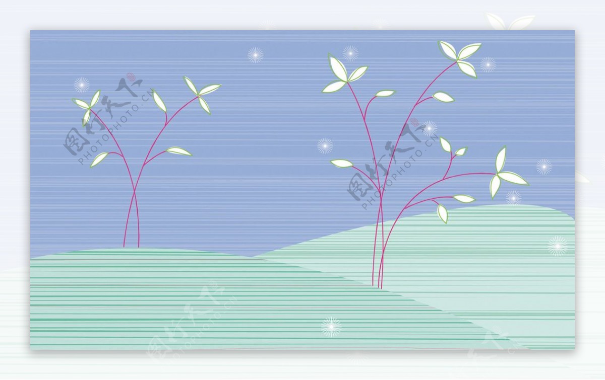 手绘抽象的田野树木桌面背景素材