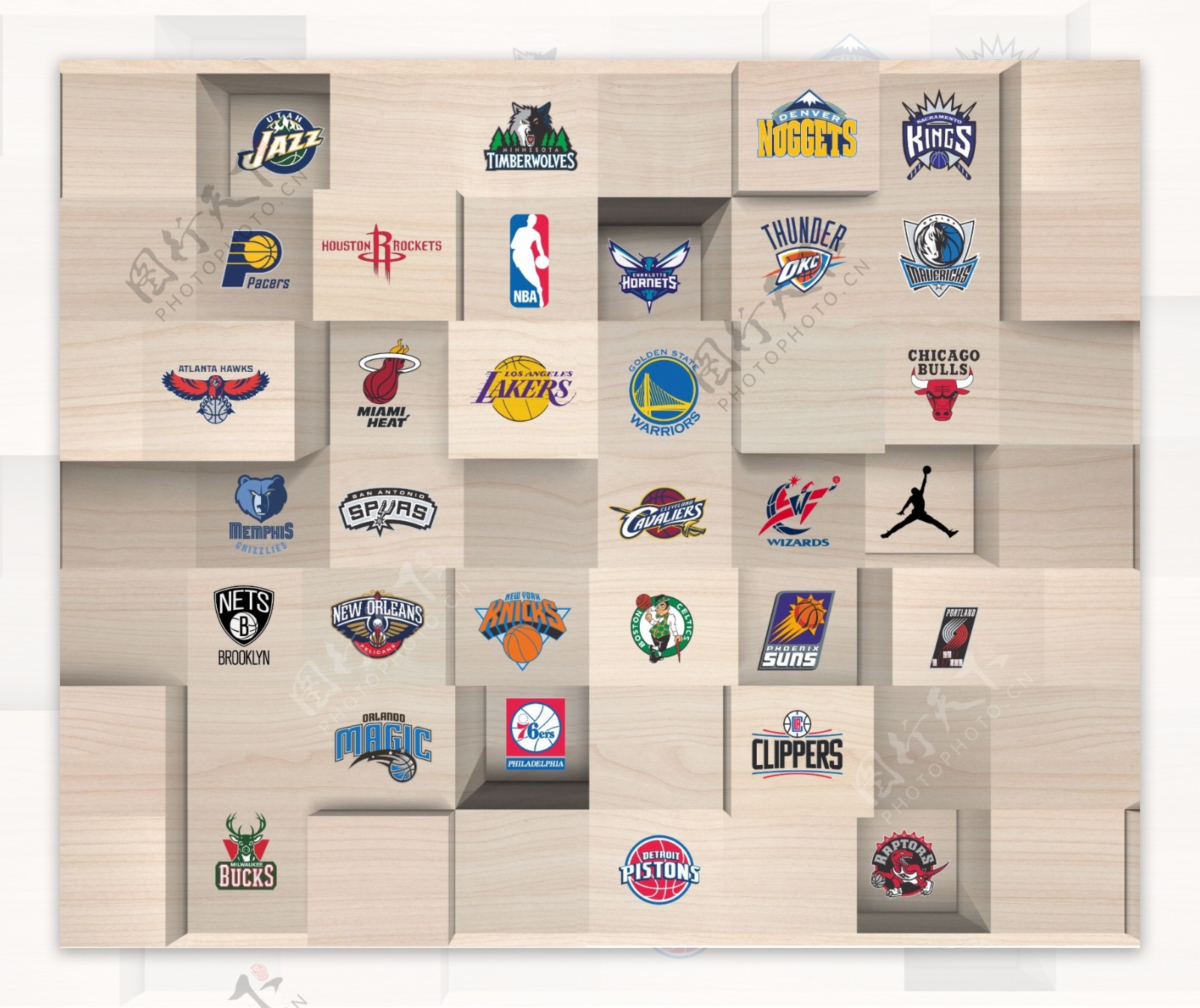 立体方块上的NBA标志背景底纹
