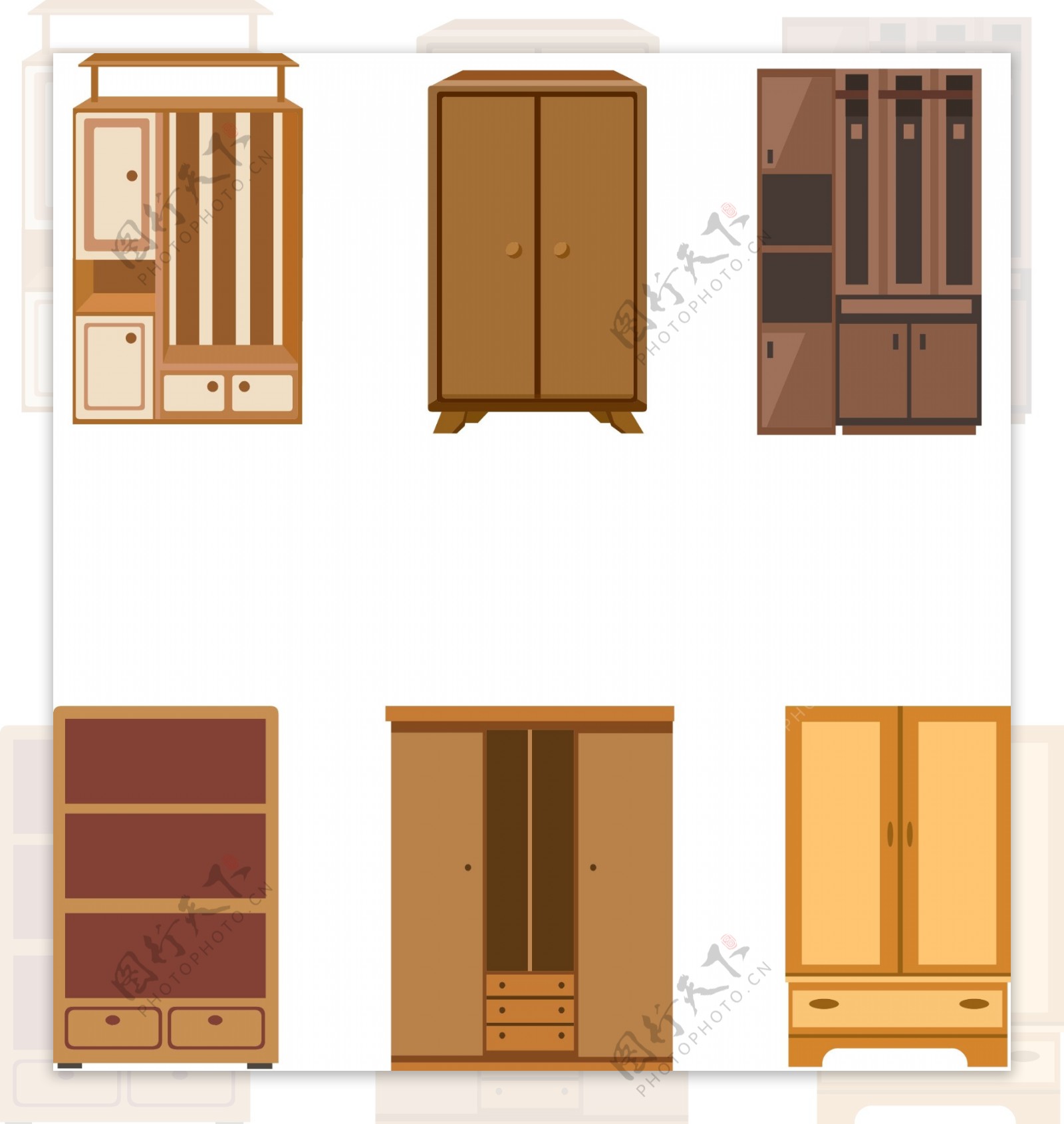 手绘卡通家具矢量柜子可商用