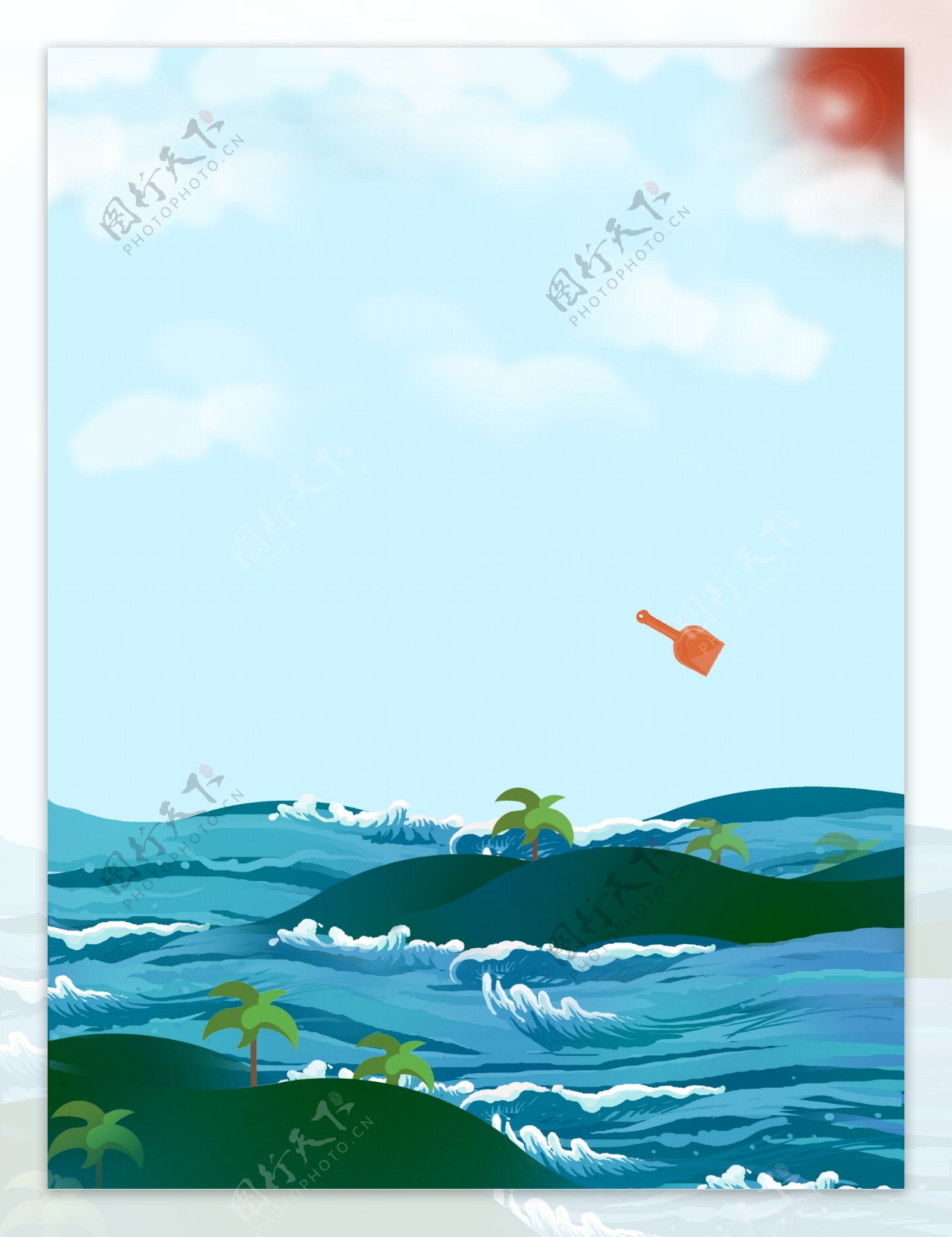蓝色创意卡通海岛度假旅游背景