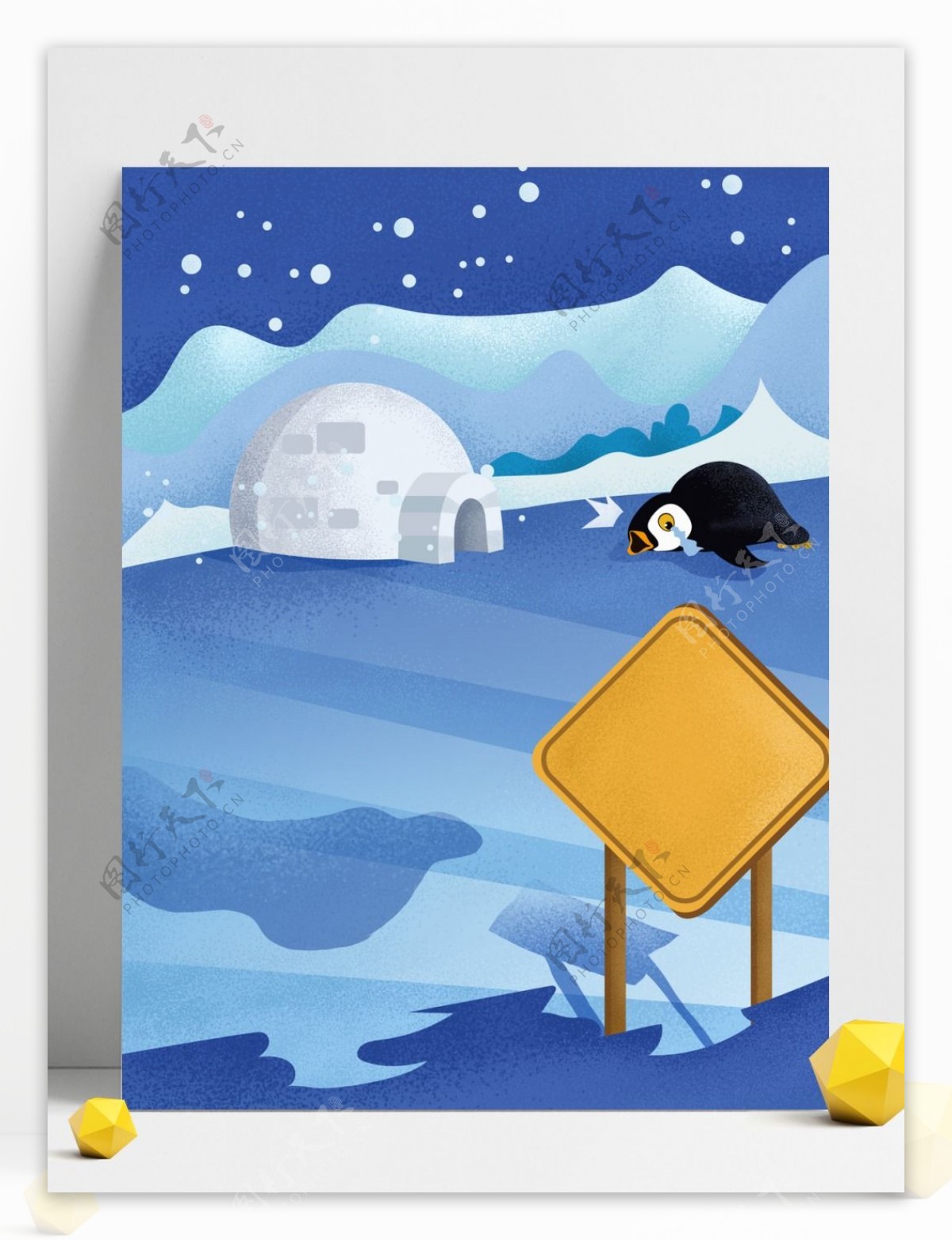 手绘背景企鹅背景设计
