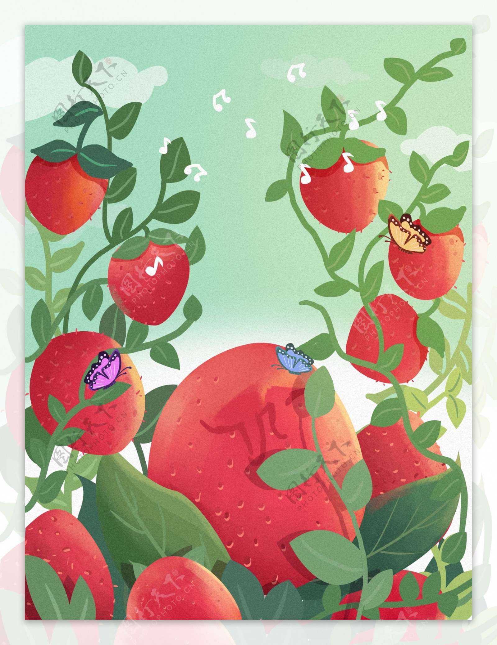 创意水果草莓音符背景设计