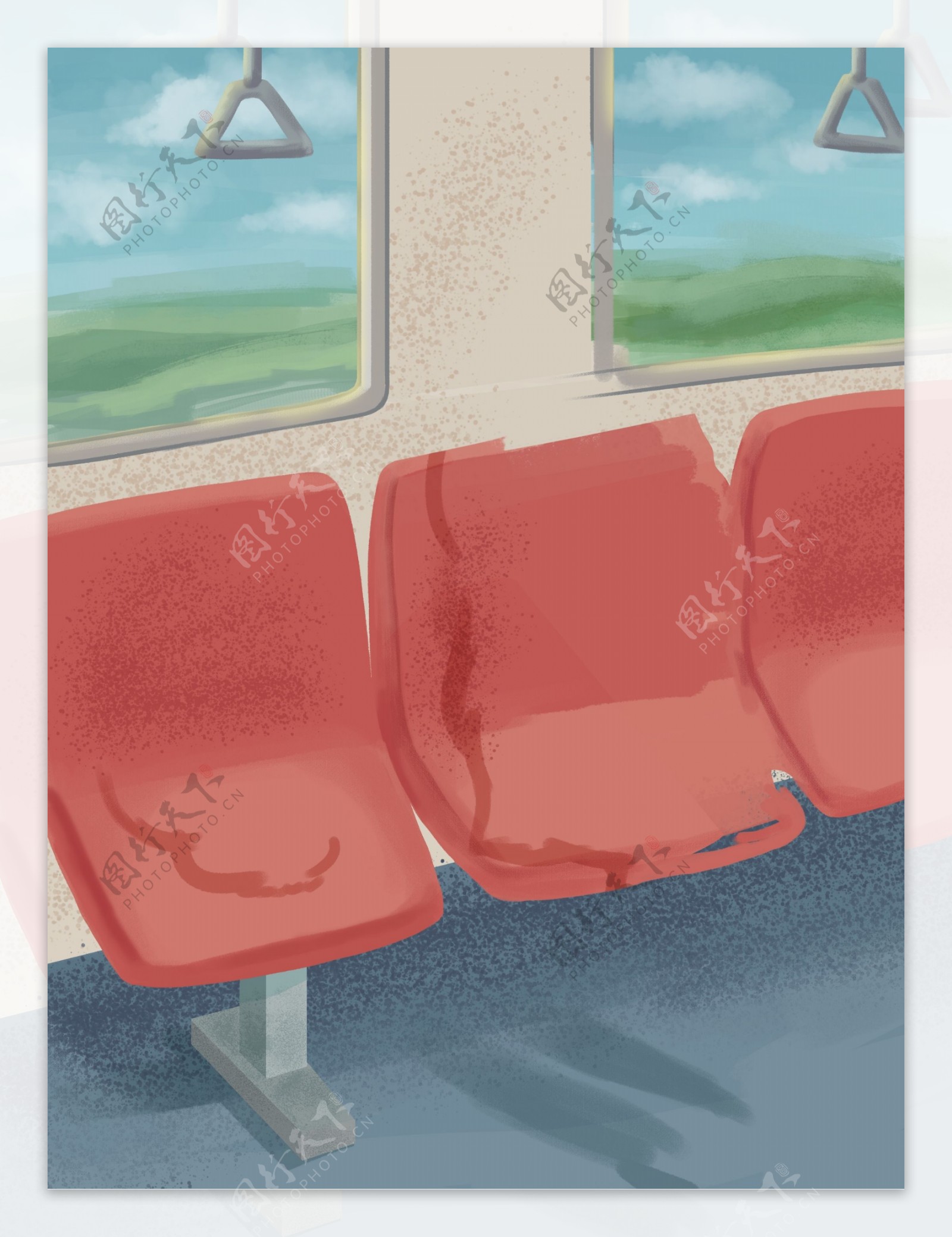 手绘公交椅子背景设计