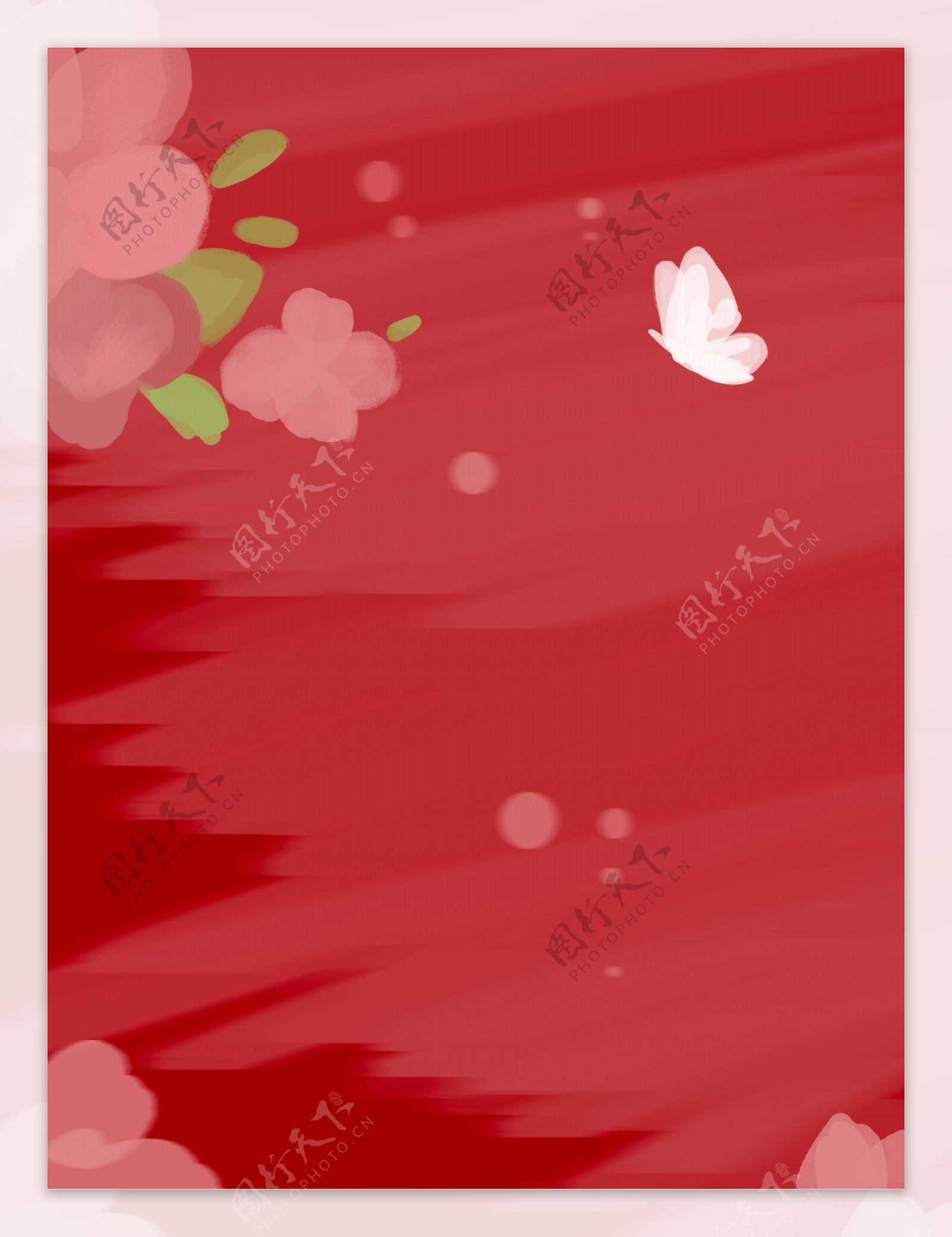 手绘红色花朵蝴蝶背景设计